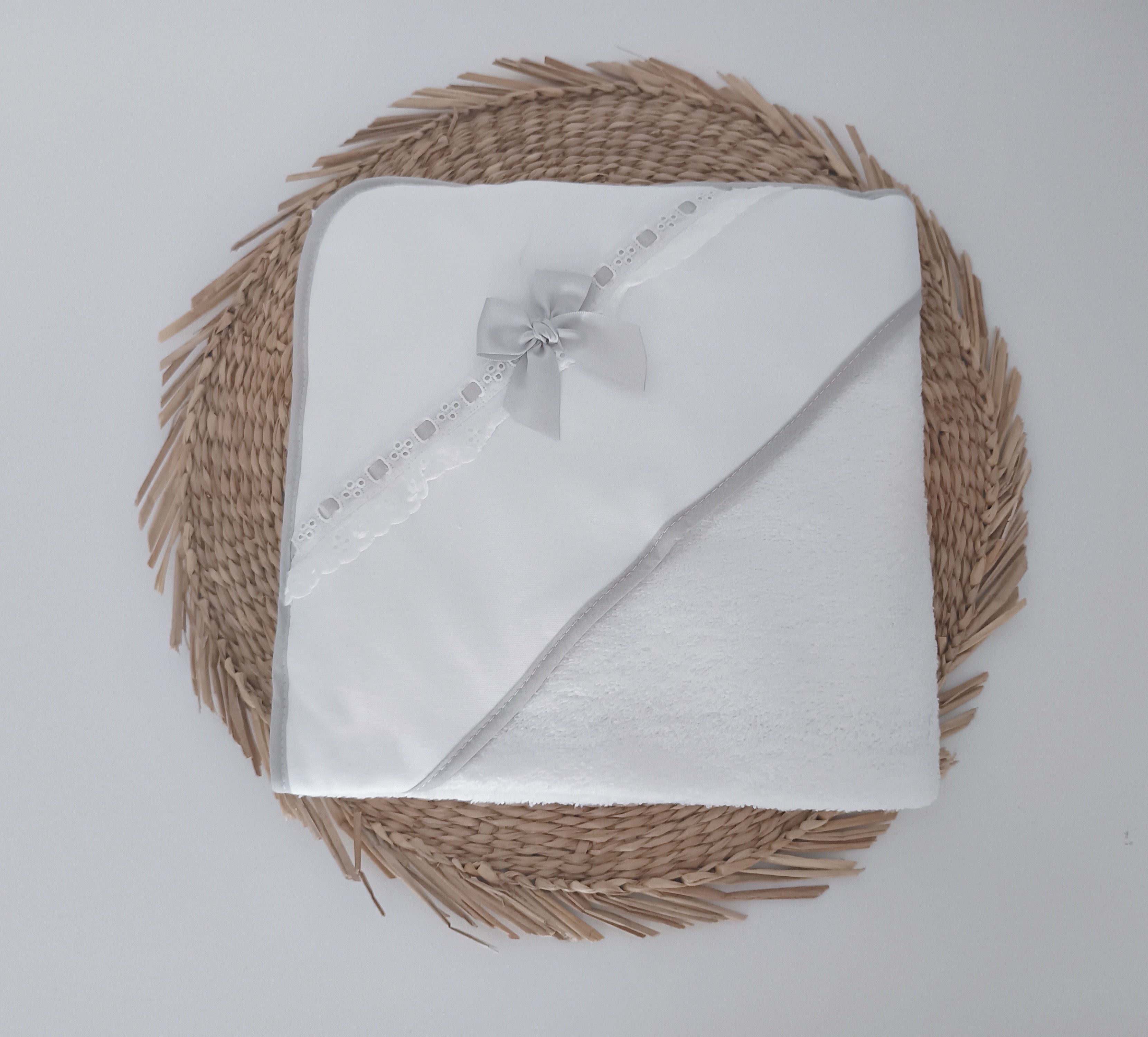 Toalha de banho Bebé Folho Renda Cinza