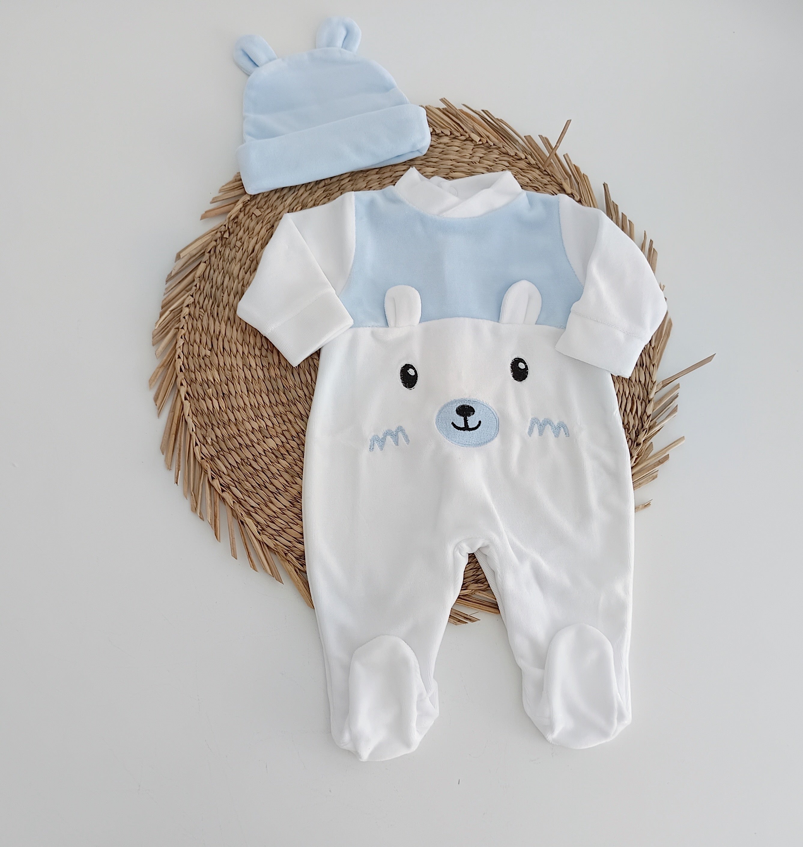 Babygrow Veludo Urso com Gorro Orelhas Azul
