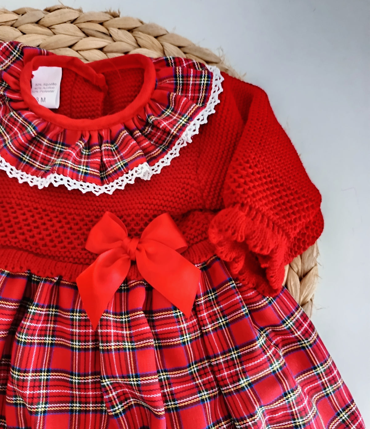 Vestido de Tecido e Malha Xadrez Vermelho