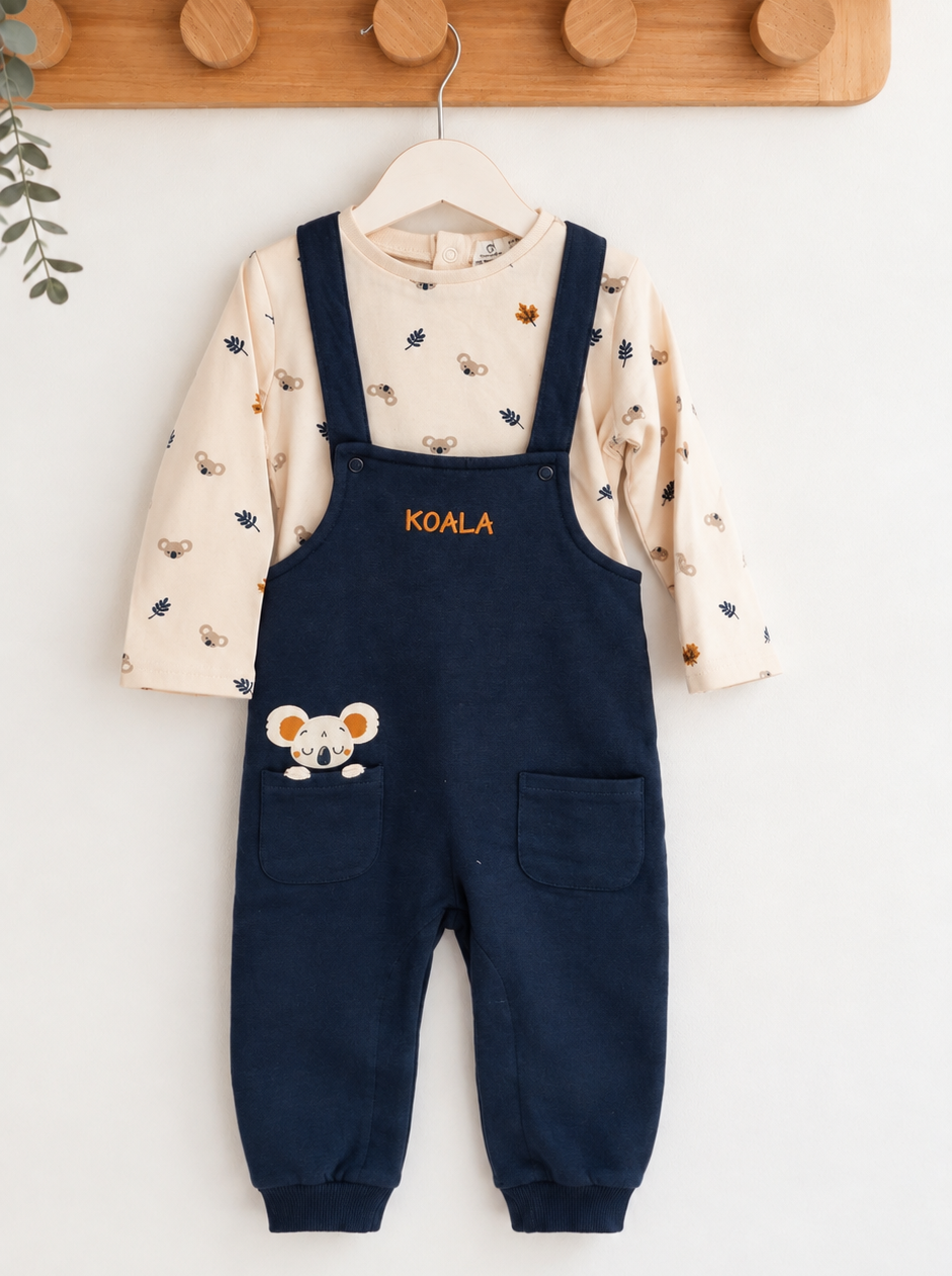 Jardineiras com Camisola de Algodão Koala Marinho