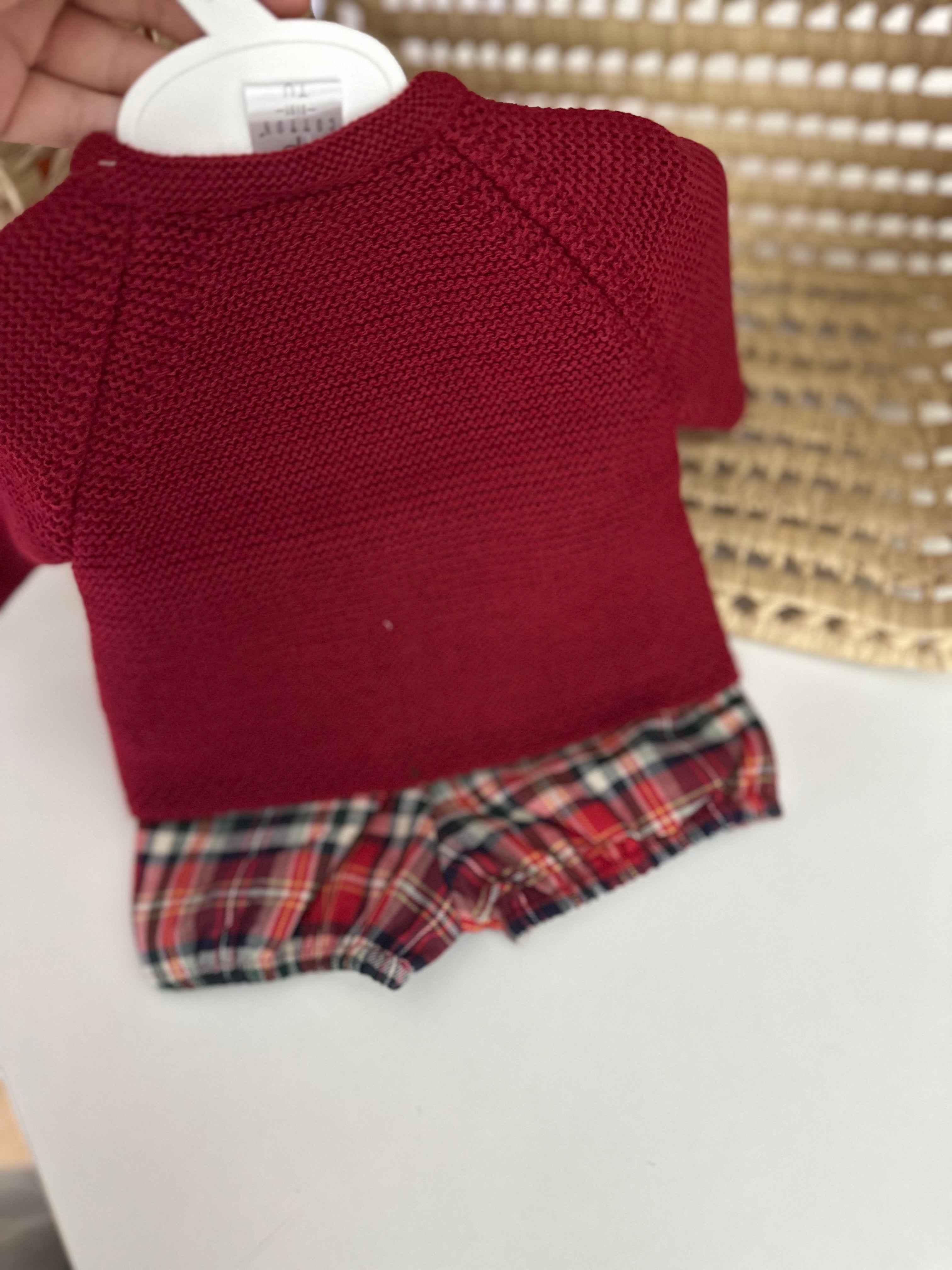 Tapa Fraldas com Casaco de Malha Xadrez Bordeaux