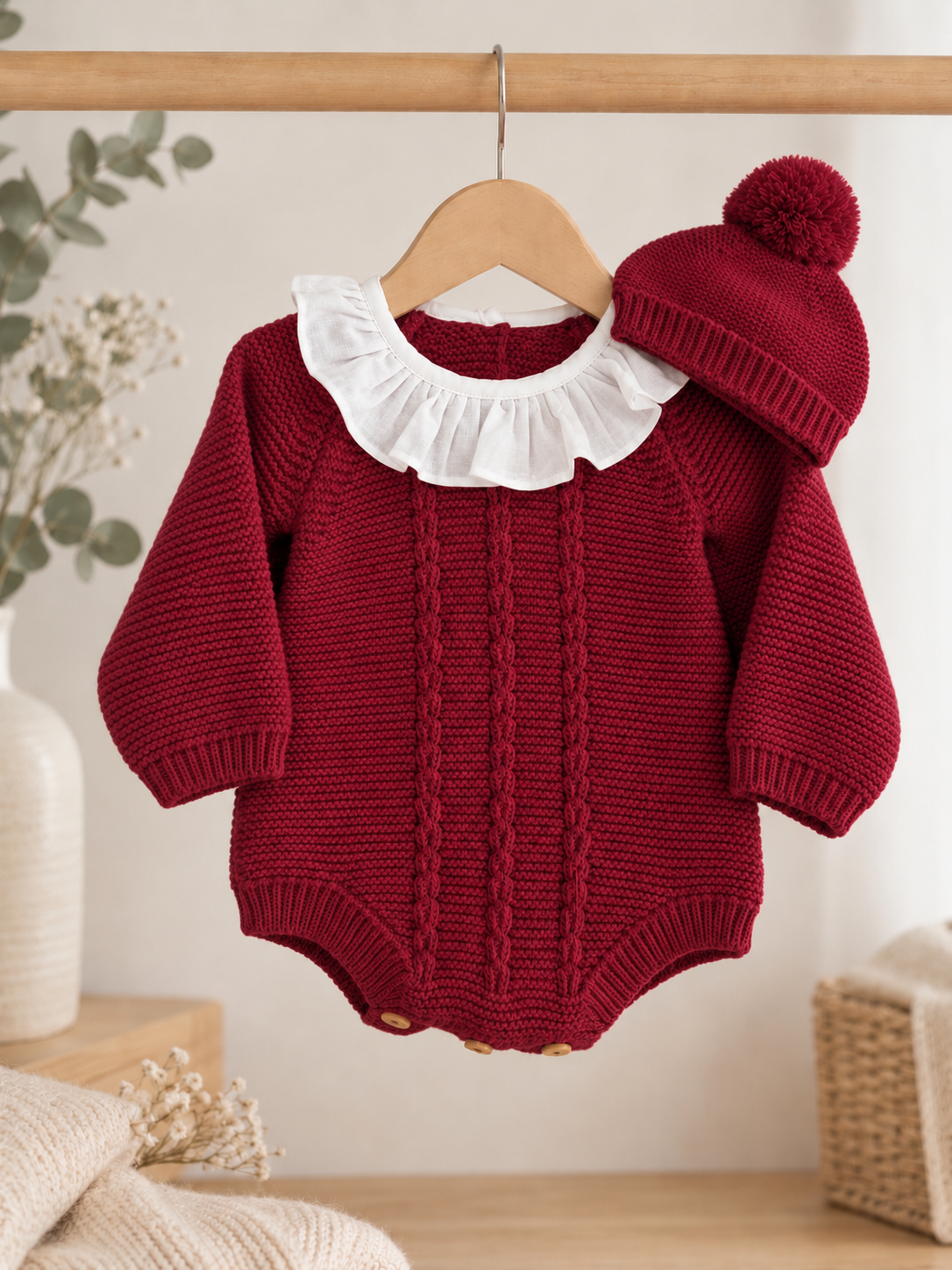 Fofo de Malha com Gola e Gorro Pompom Vermelho