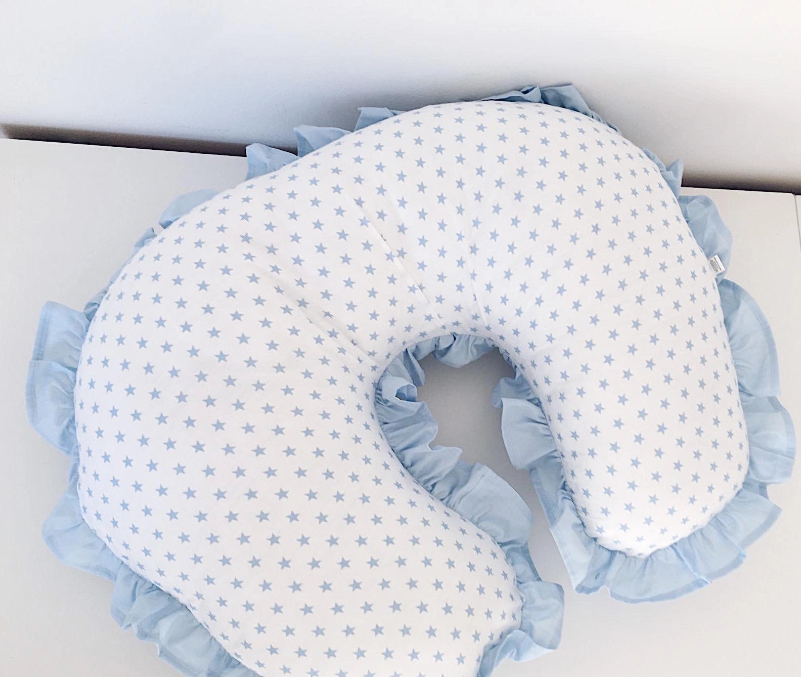 Almofada de Amamentação Azul com Estrelas e Folho