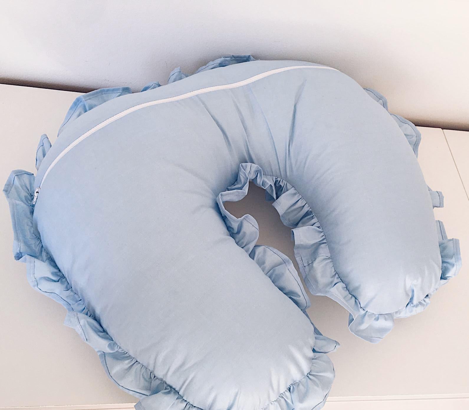 Almofada de Amamentação Azul com Estrelas e Folho