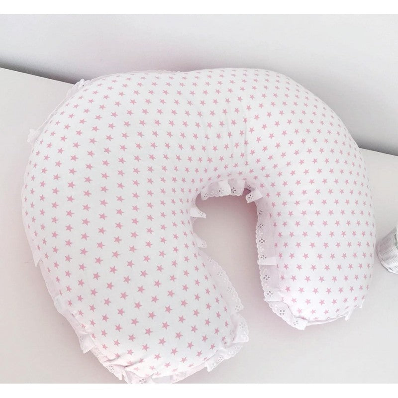 Almofada de Amamentação Rosa com Renda e Estrelas