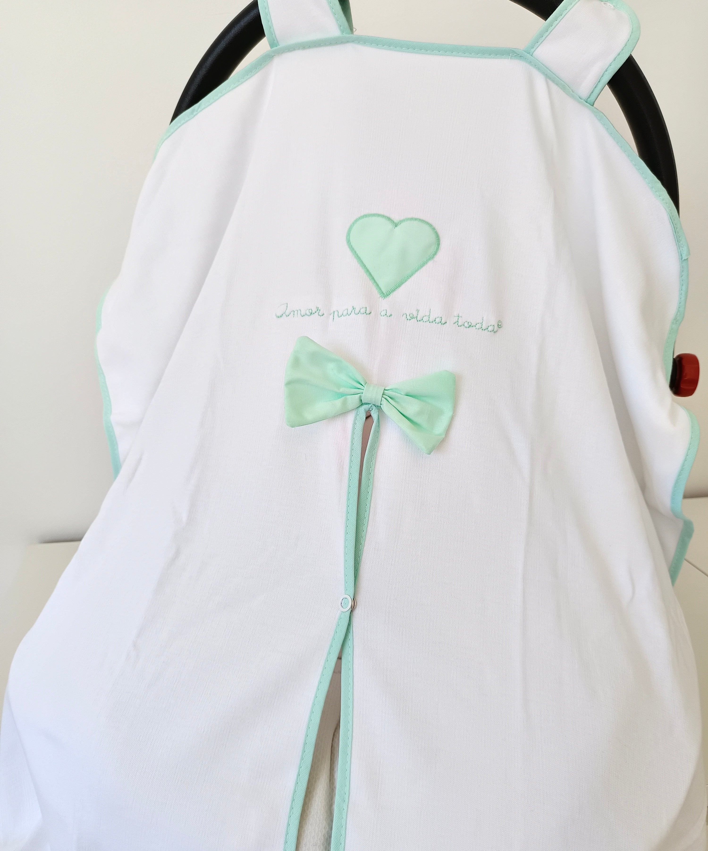 Tapa ovo bebé verde água algodão com abertura cortina Amor para a Vida Toda