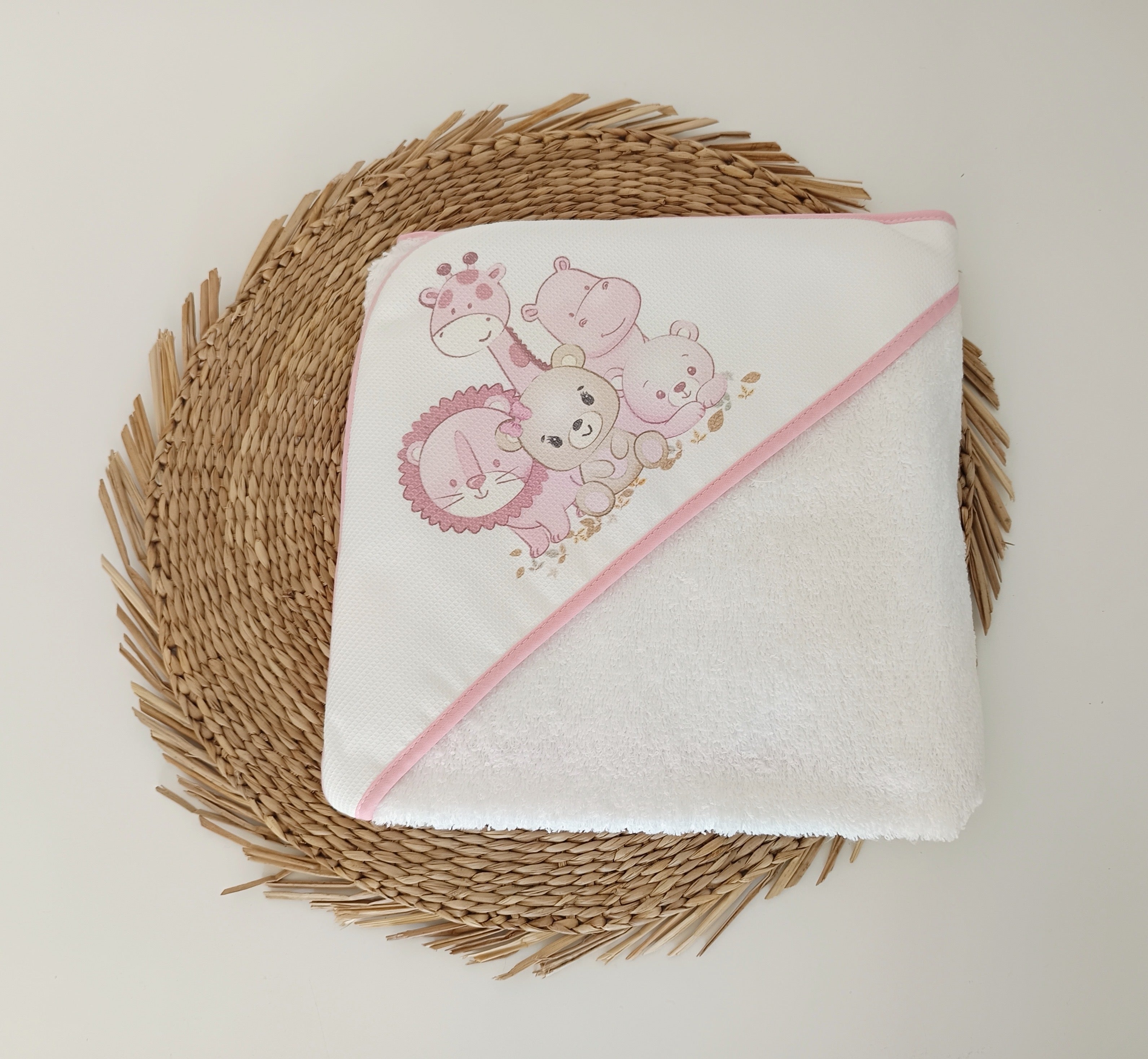 Toalha de banho para bebé Animais da Selva Rosa