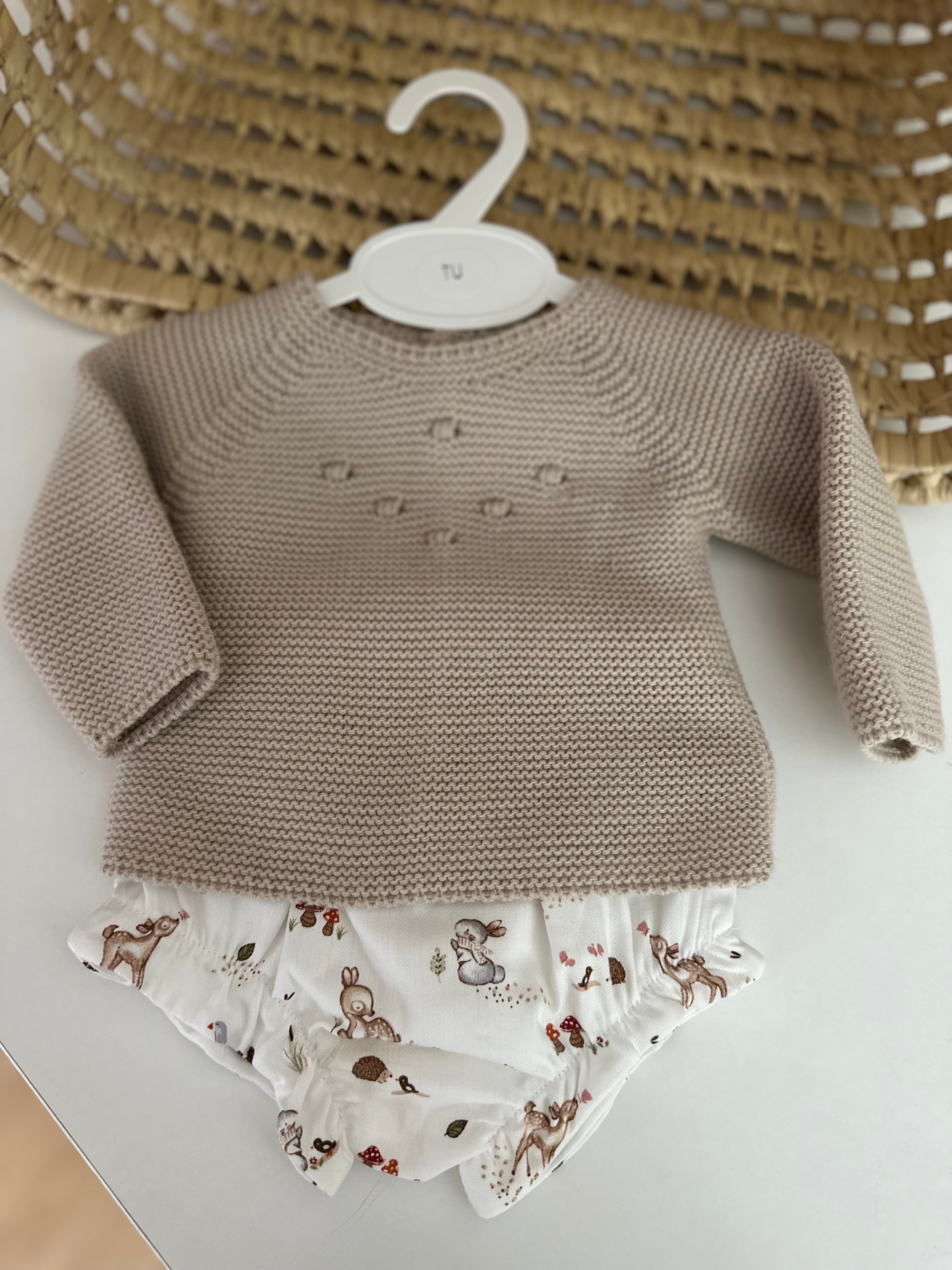 Tapa Fraldas com Camisola de Malha Coelhinhos Areia