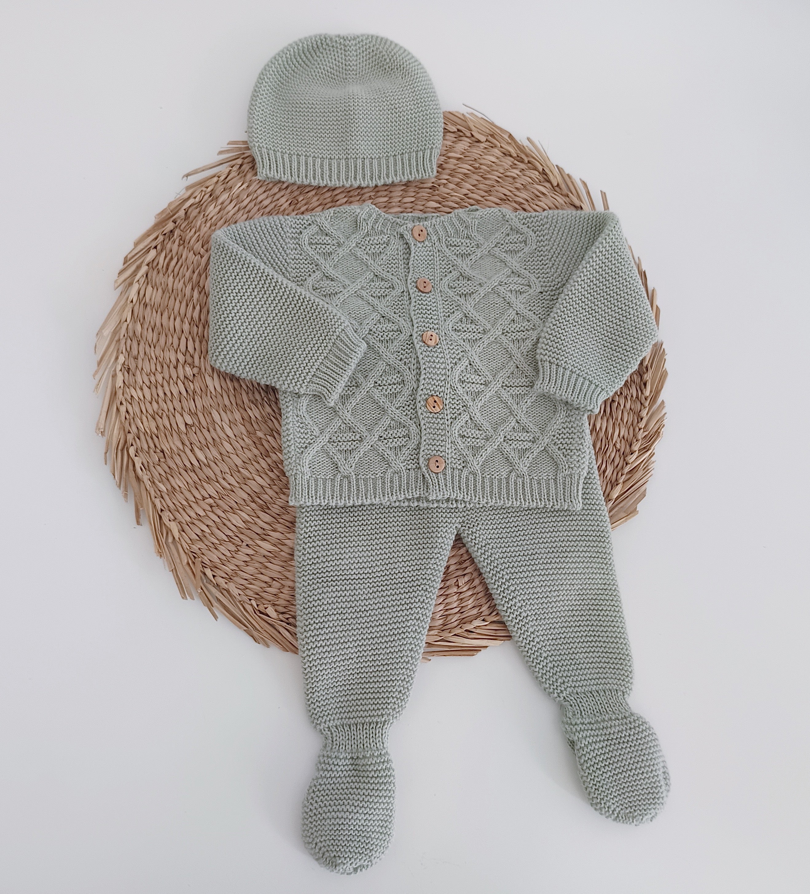 Conjunto de Malha Casaco Losangos com Gorro Verde