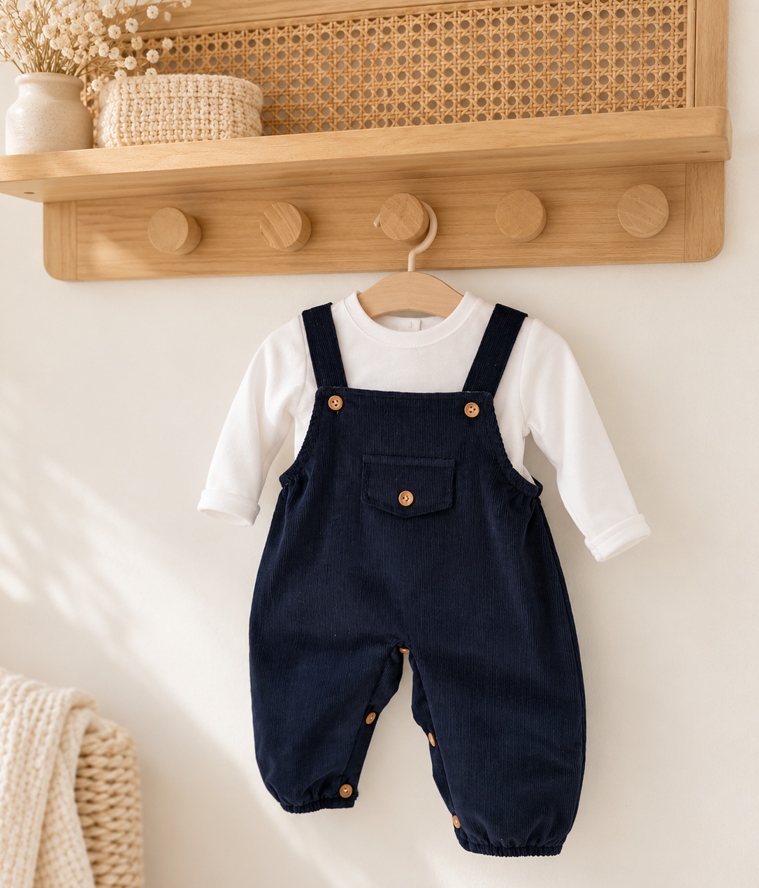 Jardineiras de Bombazine Bolso com Camisola Marinho