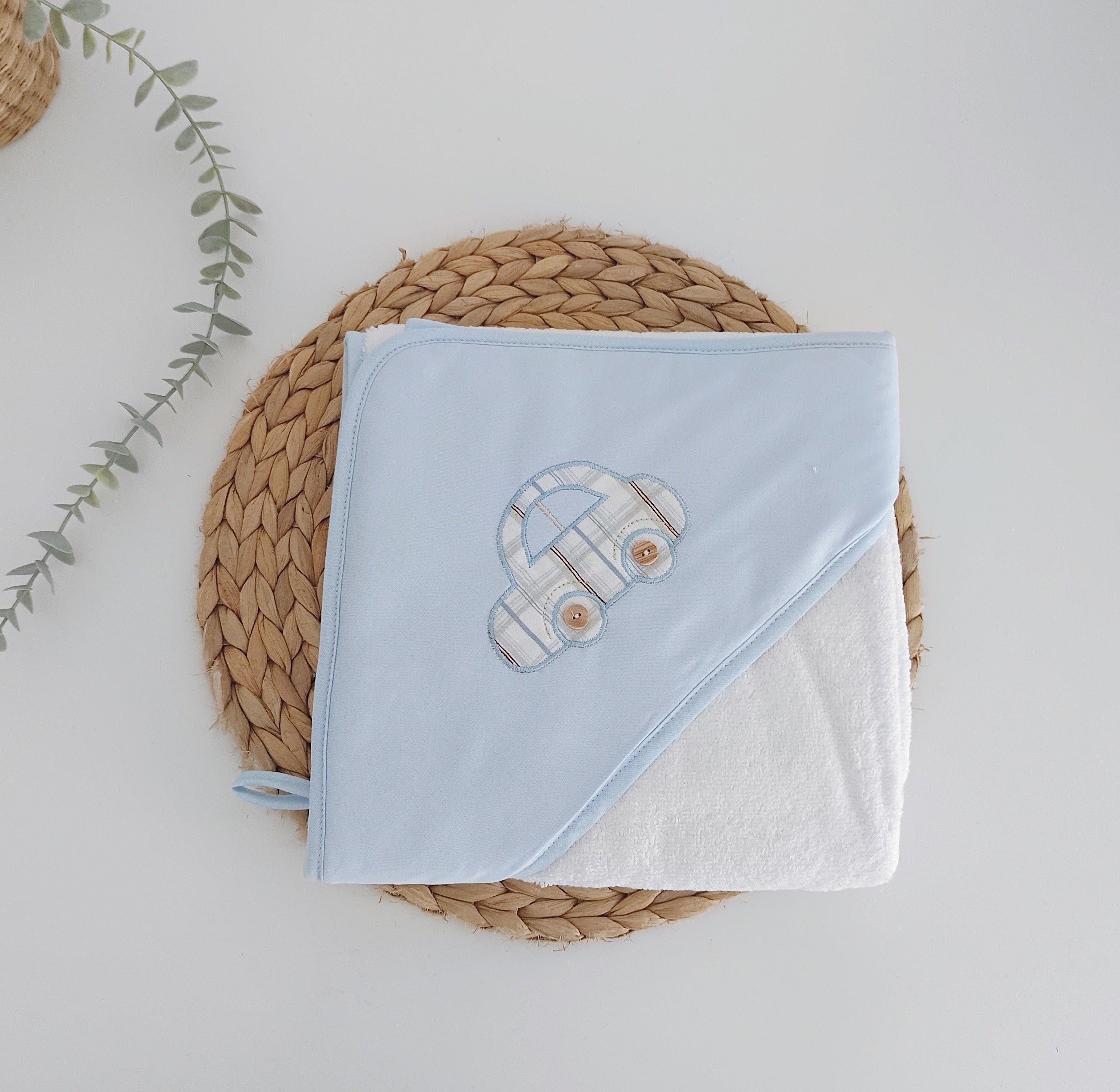 FitFiu Babies® | Toalha de Banho para Bebé Carrinho Azul