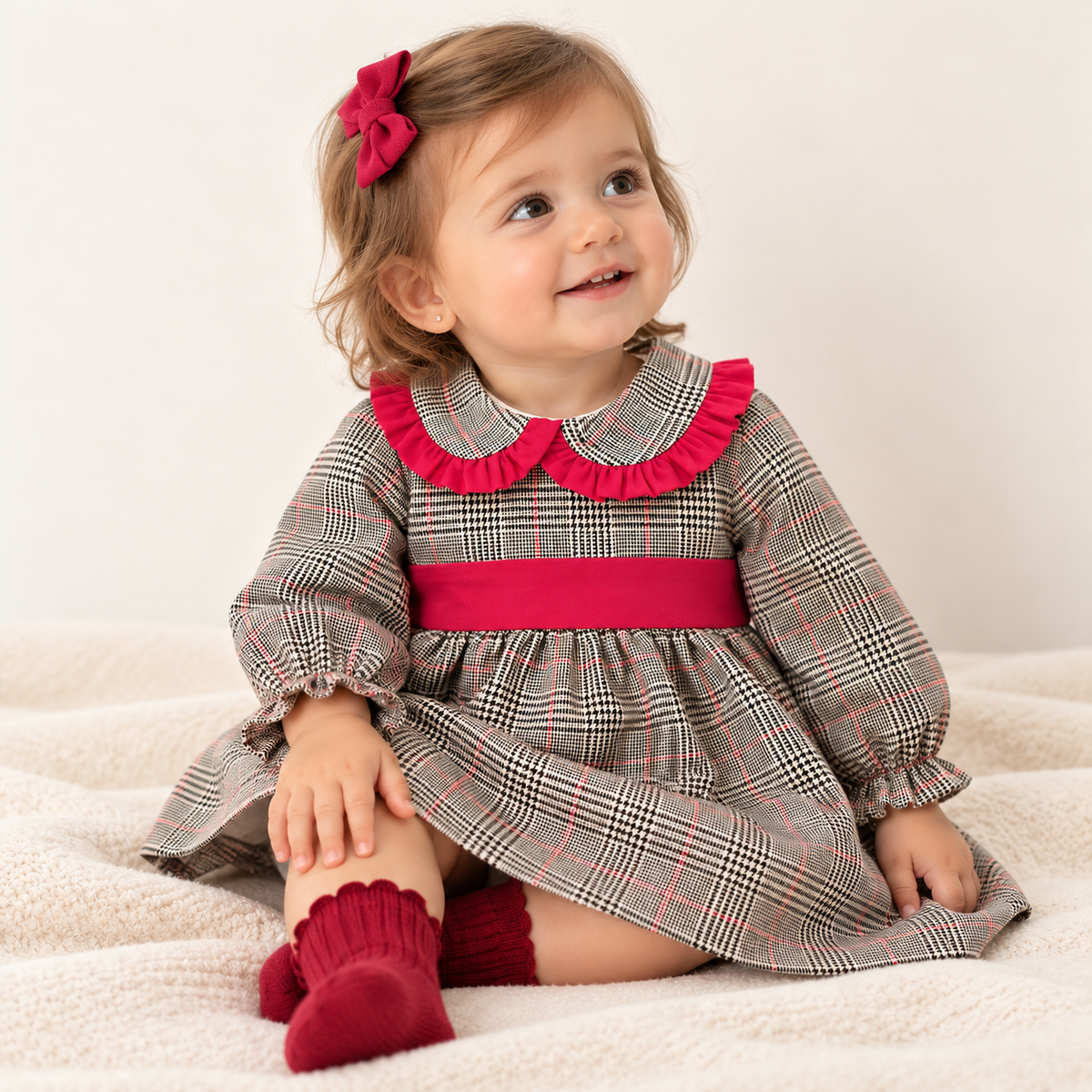 Vestido Xadrez com fita e laçarote atrás Vermelho