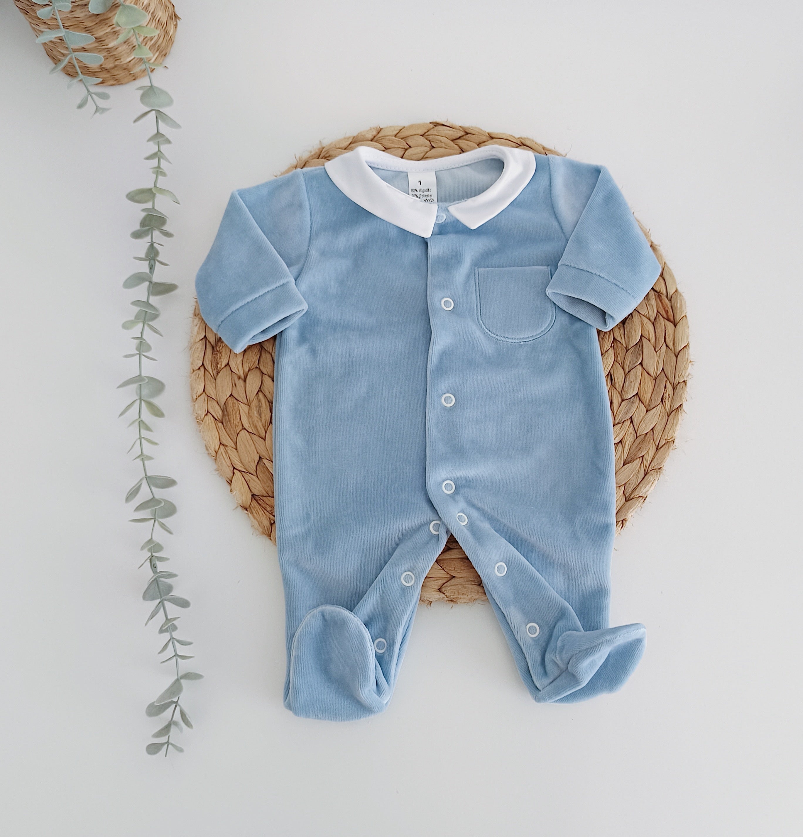 Babygrow Veludo Gola Bico com Bolso Jeans