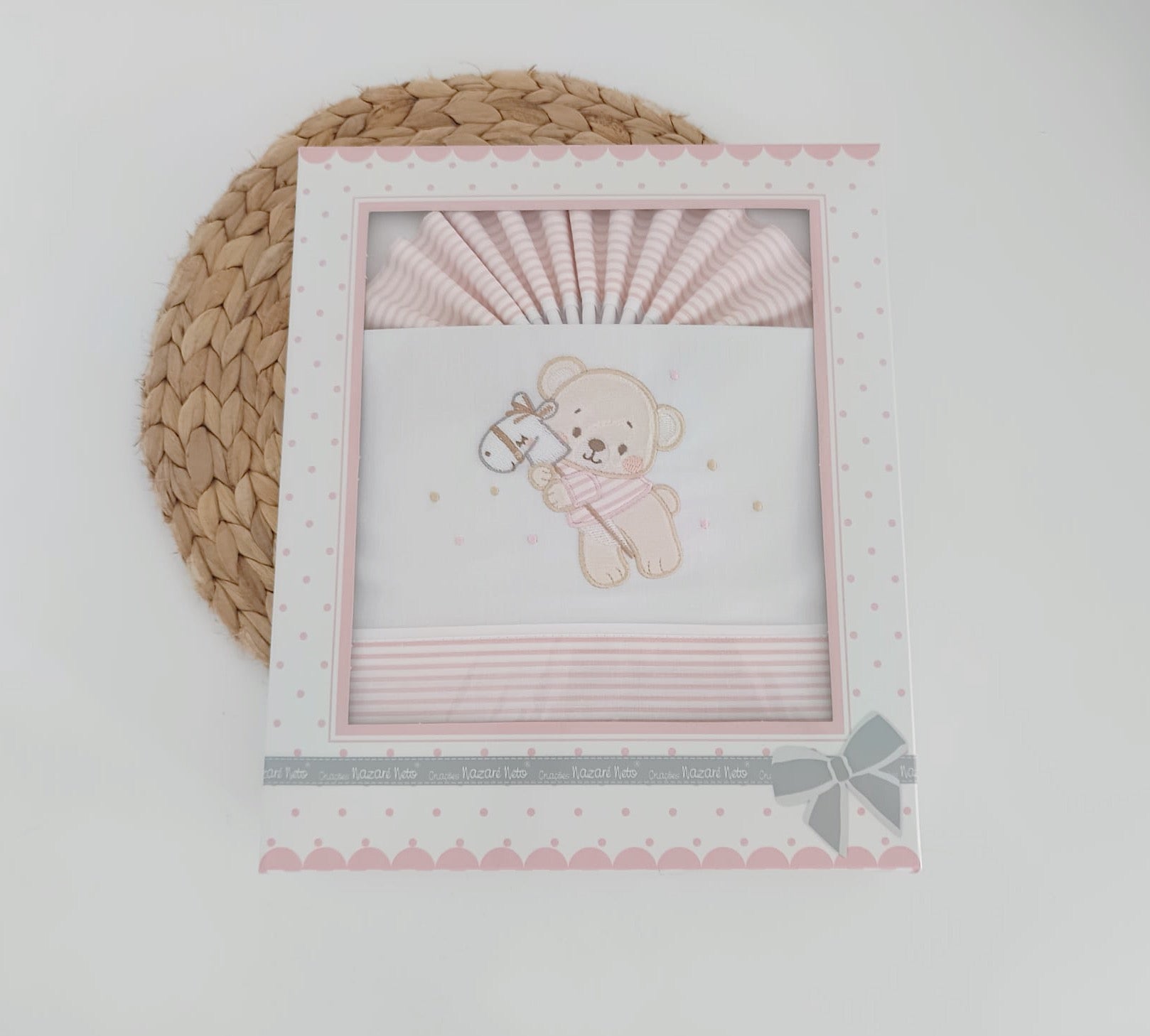Lençol de Bebé de Nex2me Algodão Coelho Riscas Rosa