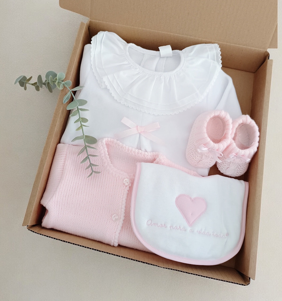 FitFiu Babies® | Conjunto Laço Rosa c/ babete Amor Para a Vida Toda