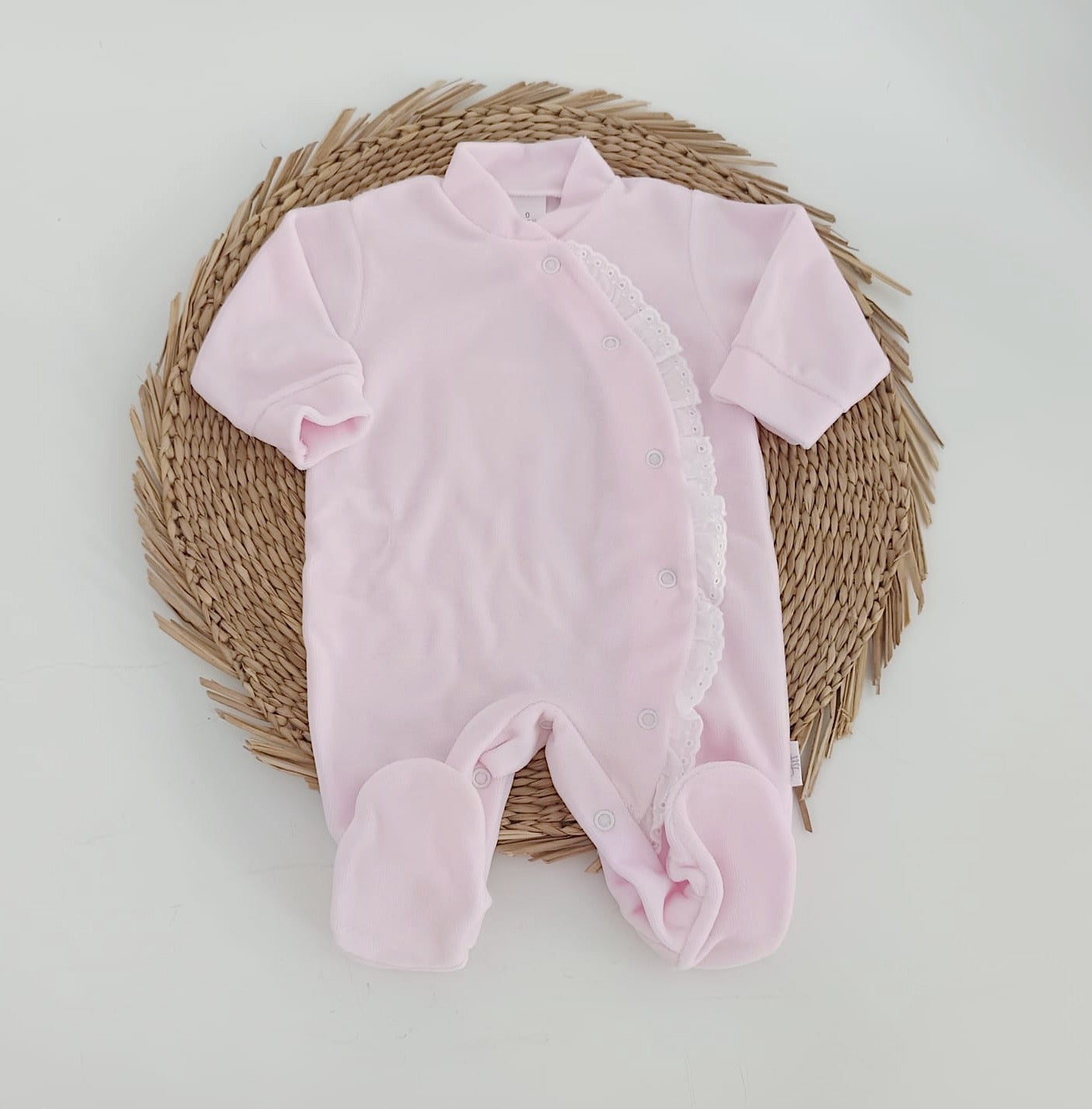 Babygrow Veludo Folho Lateral Rosa