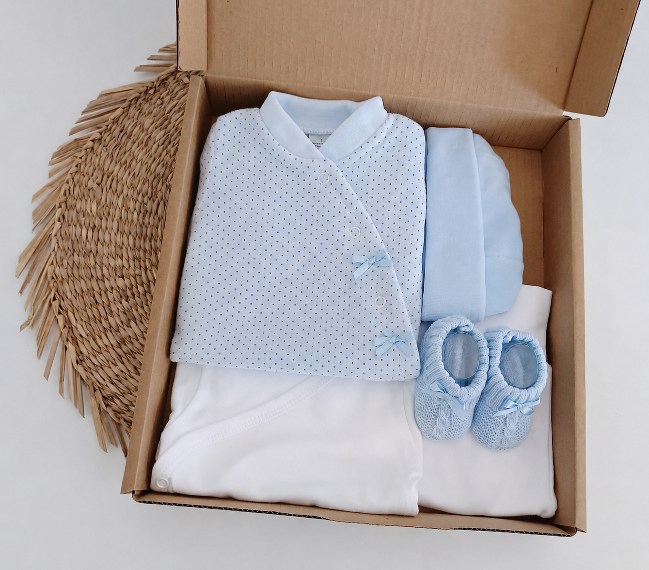 Conjunto de Primeira Roupinha Veludo Laço Pintas Azul