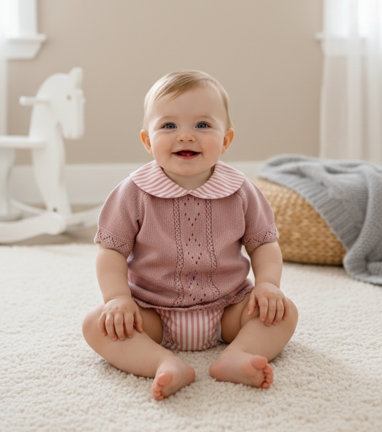Tapa Fraldas Riscas com Camisola Manga Curta Rosa Velho