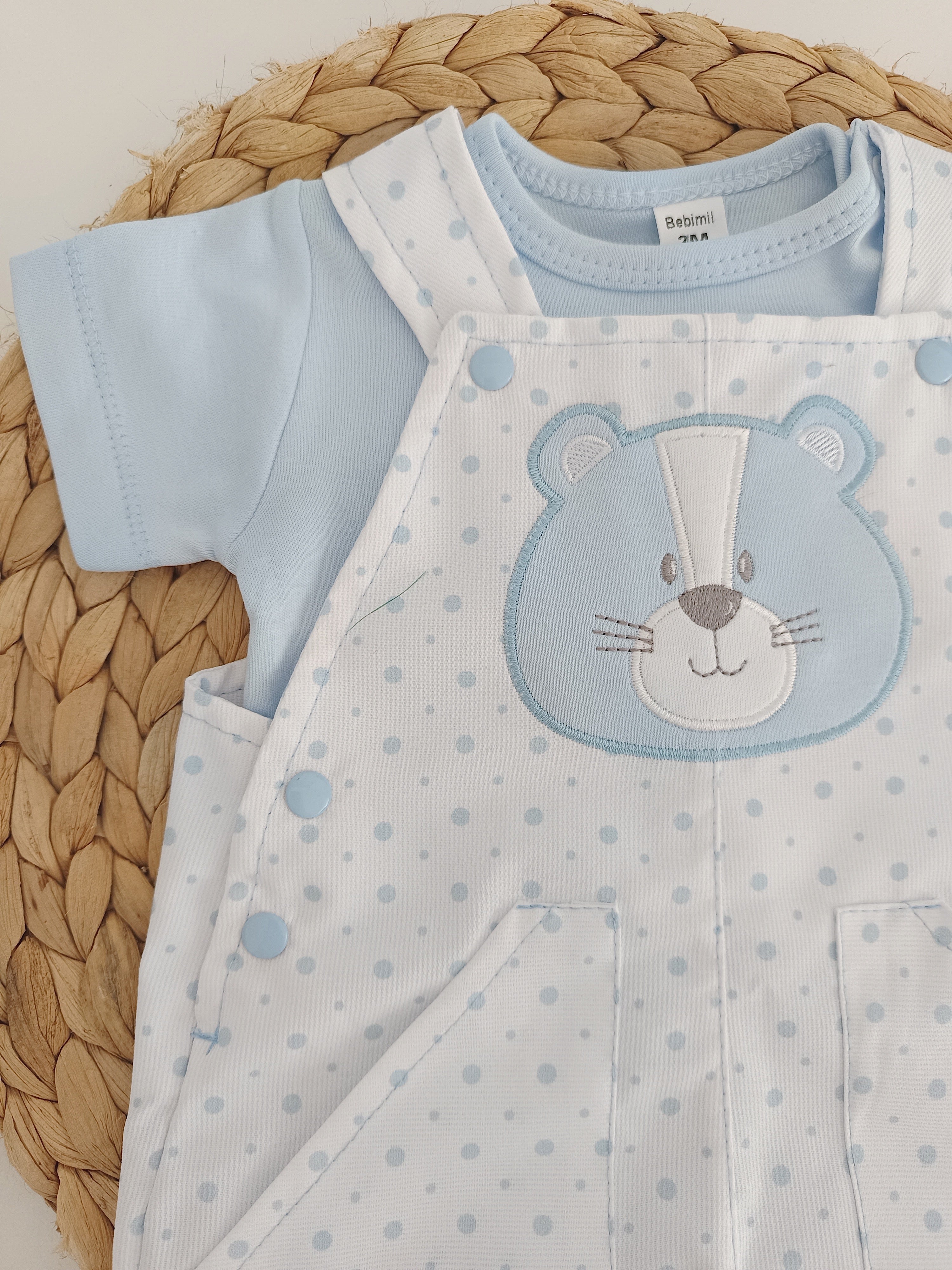 Macacão com t-shirt em algodão Urso Azul