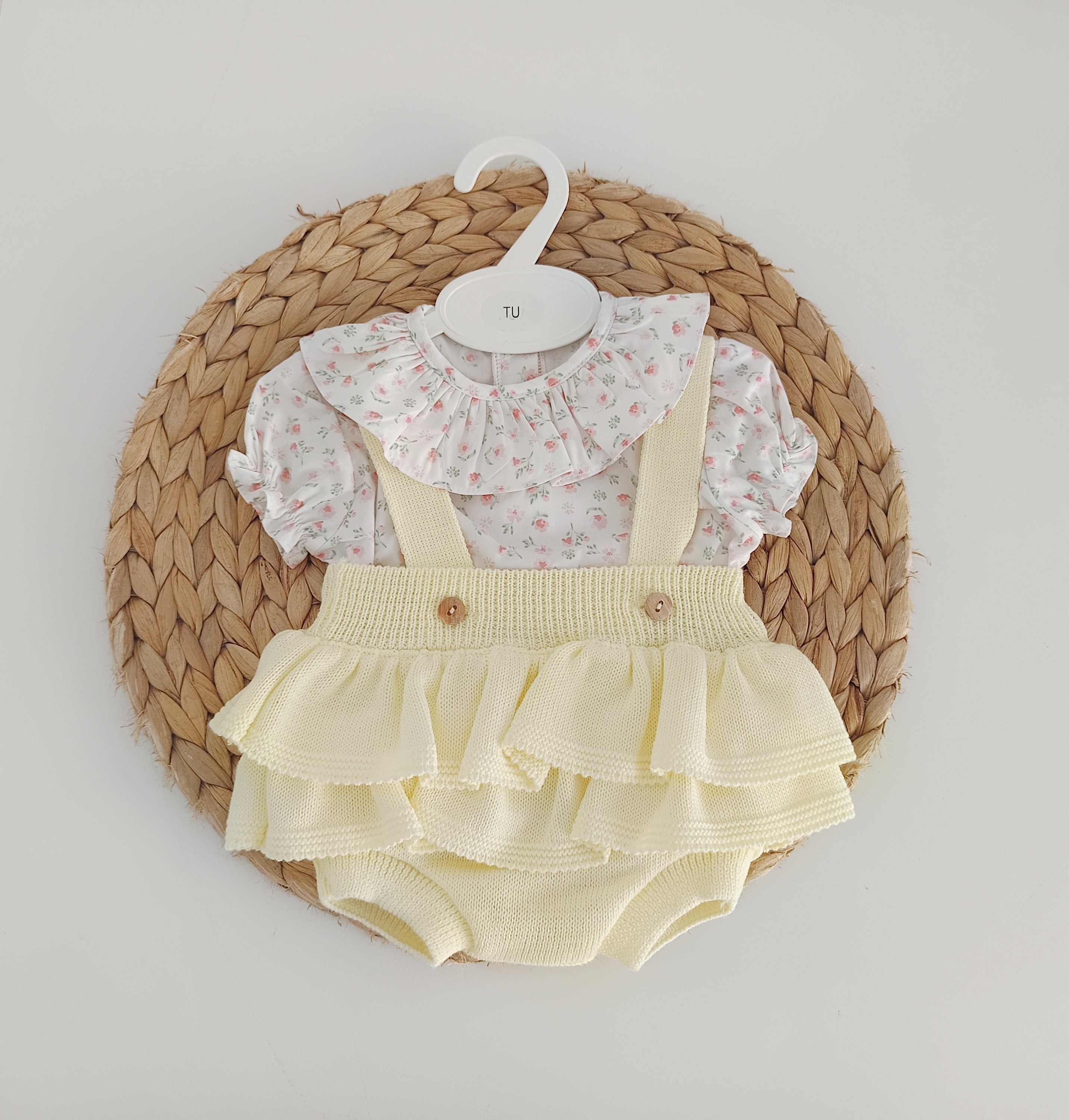 Fofo de Malha com Blusa Flores Manga Curta Amarelo