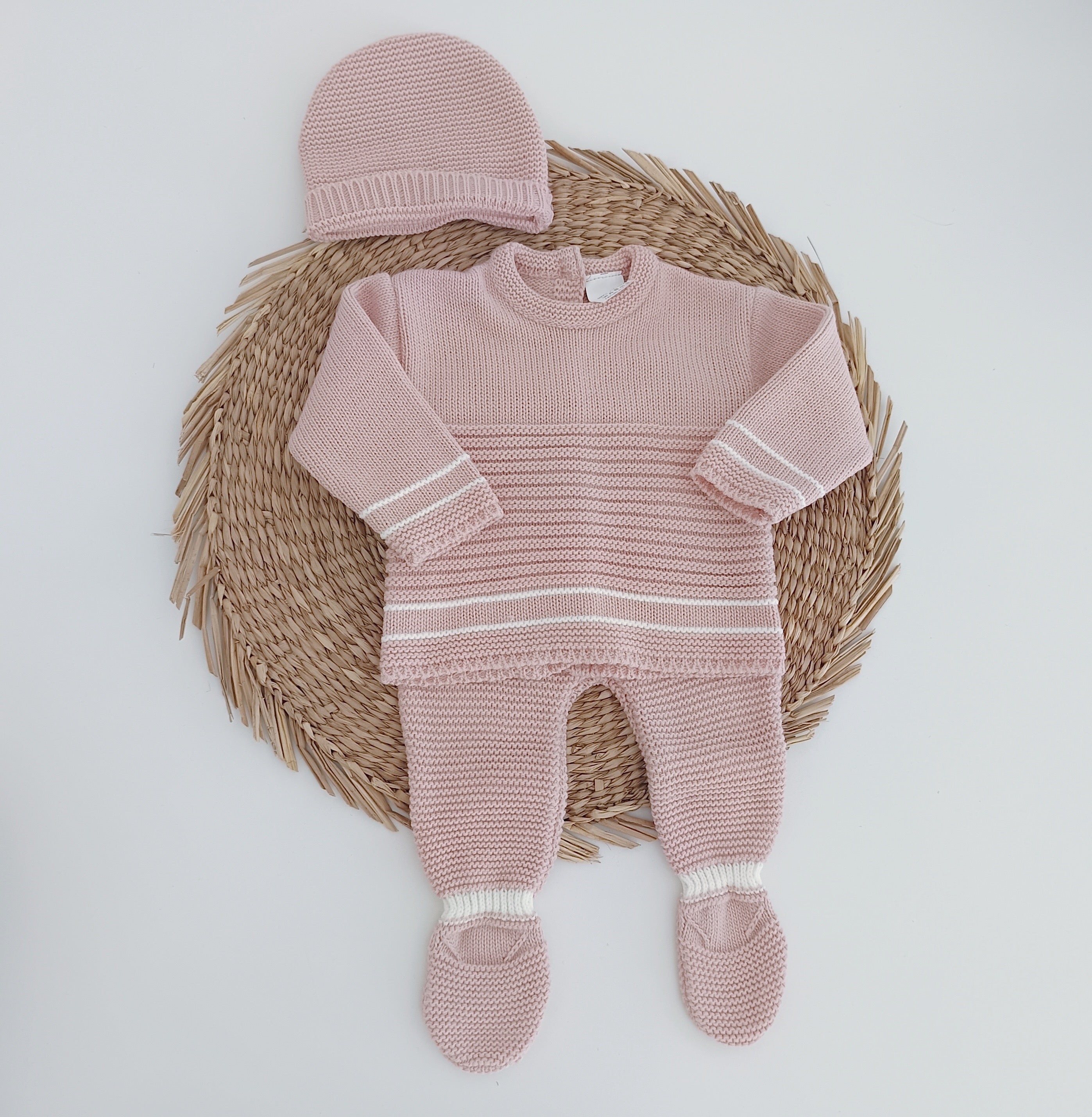 Conjunto de Malha Listas Rosa Velho