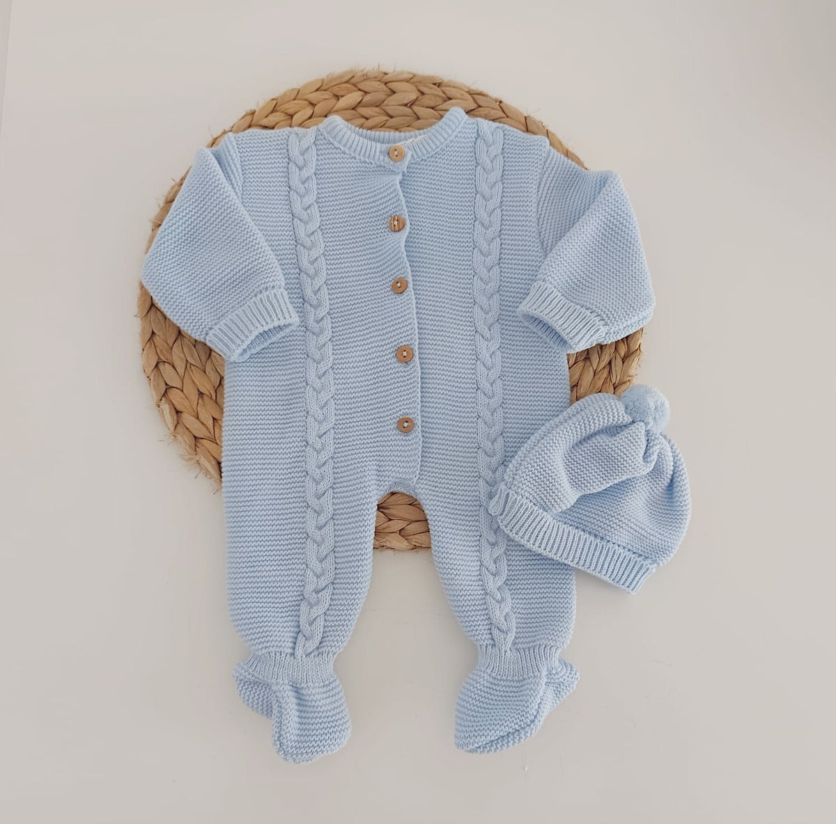 Babygrow de Malha Trança com gorro Azul