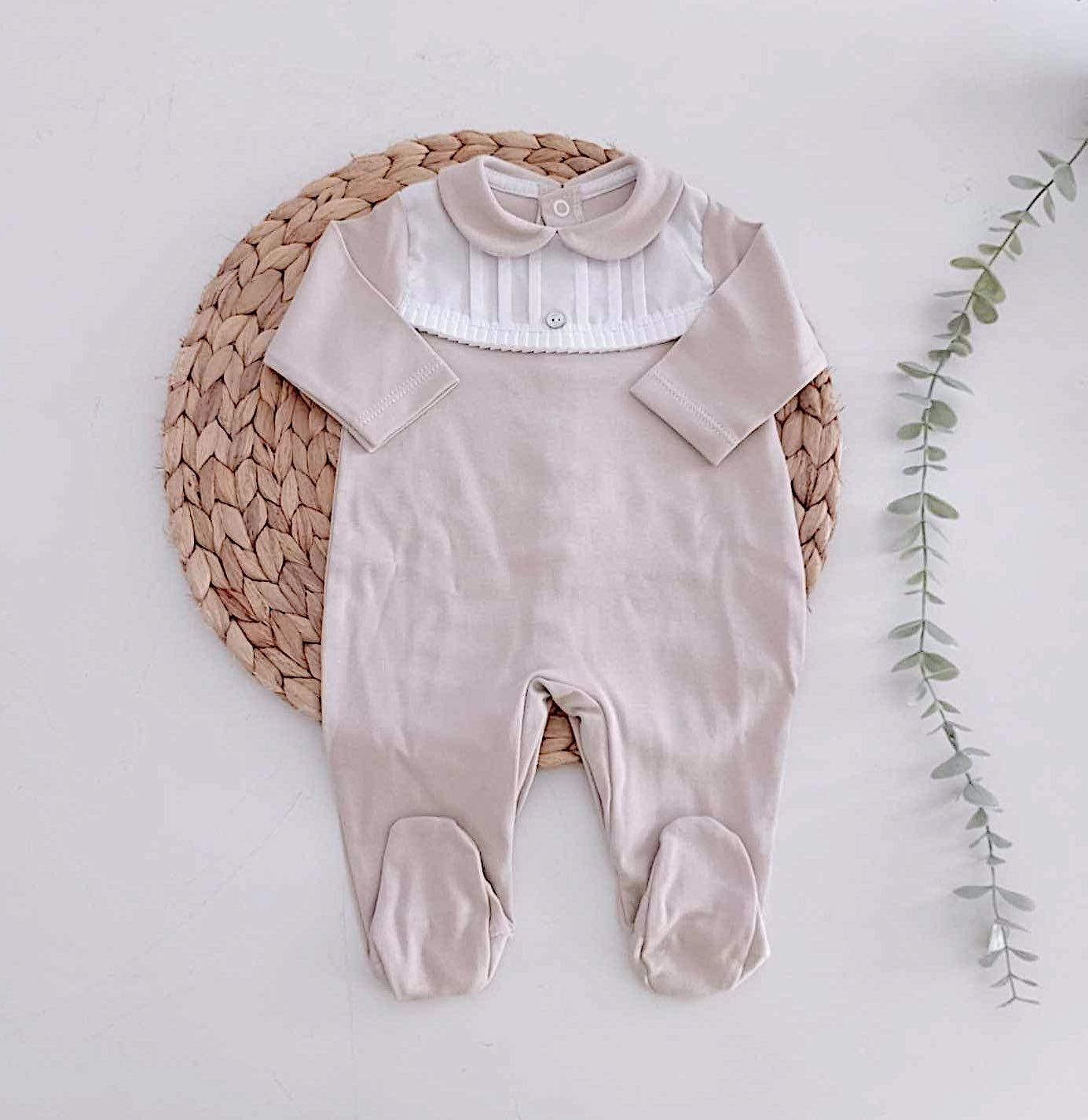 Conjunto Primeira Roupinha Algodão Peitilho Folho Areia