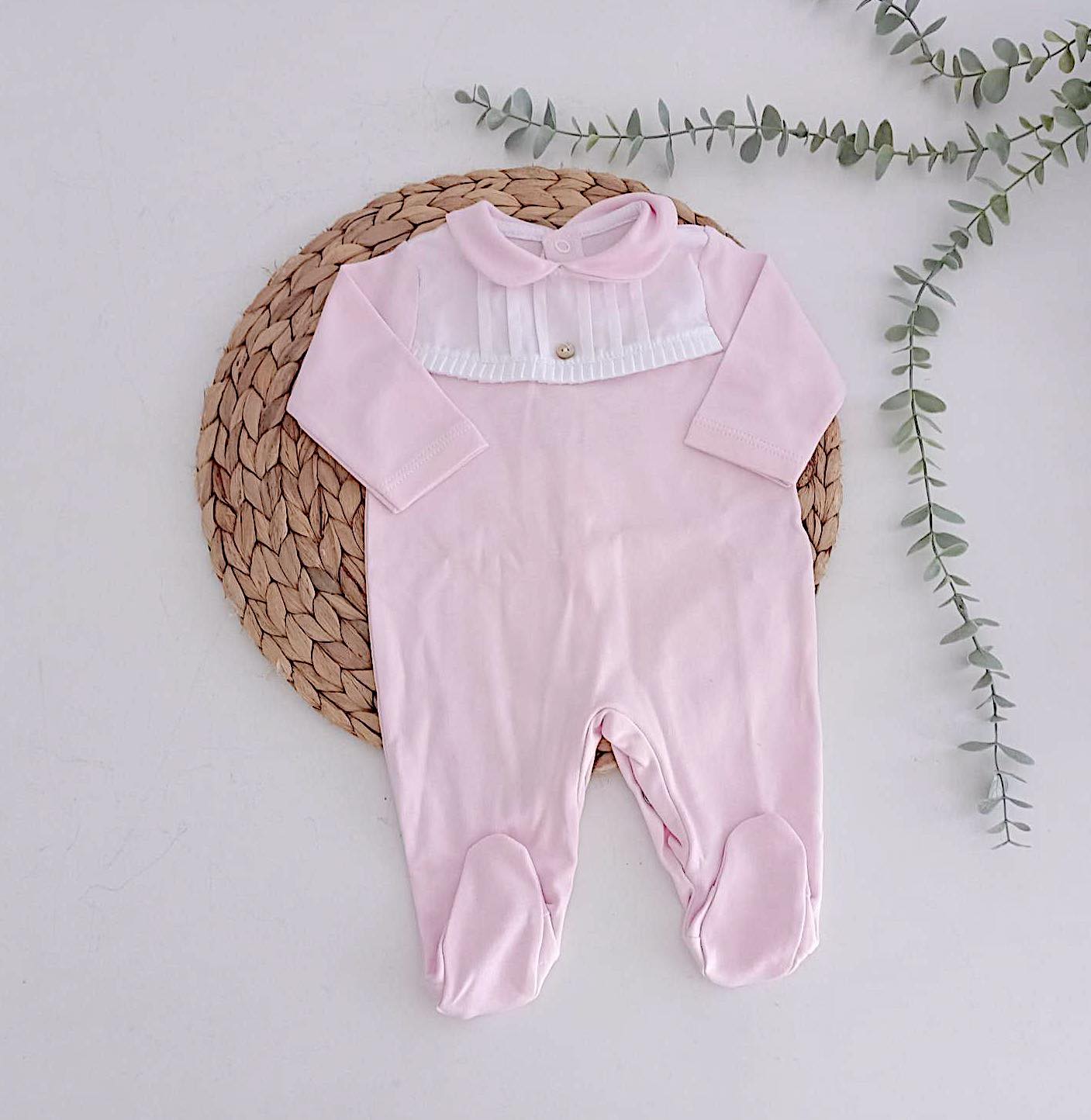 Conjunto Primeira Roupinha Veludo Peitilho Folho Rosa