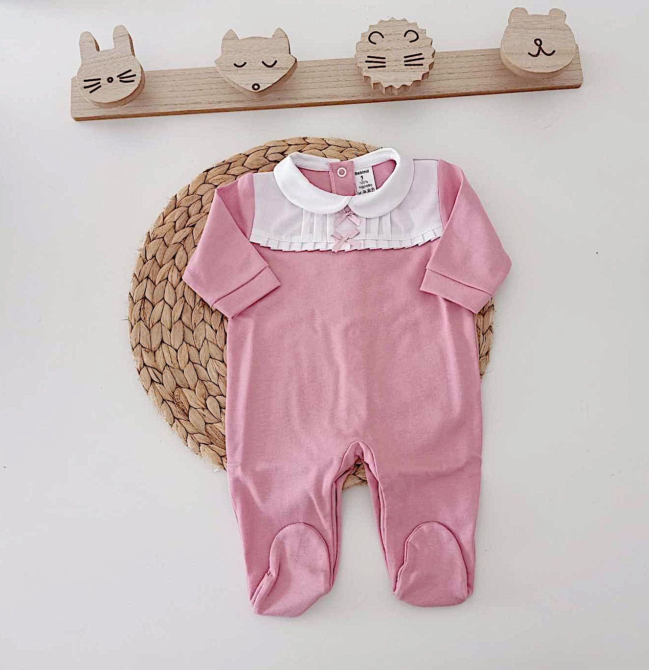Babygrow Algodão Peitilho Folho Rosa Velho