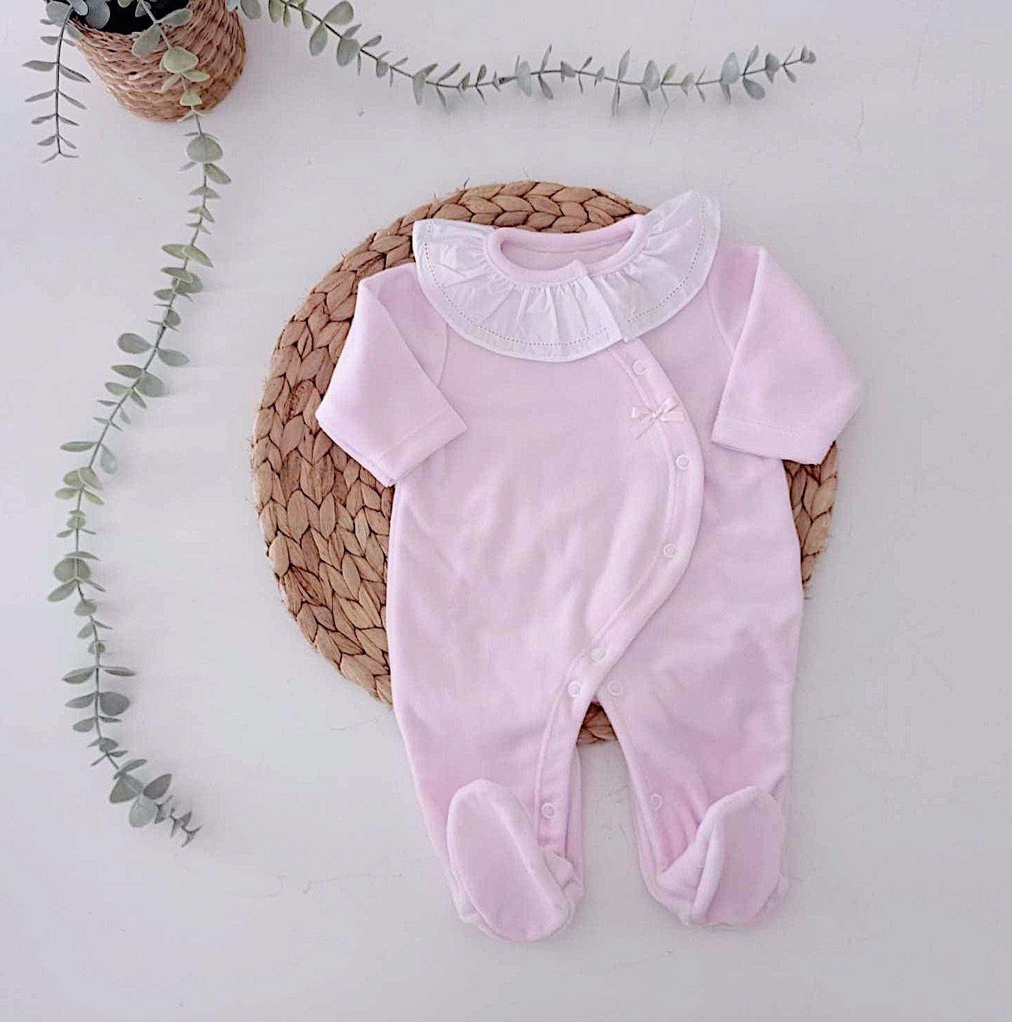 Babygrow Veludo Basic Gola Rosa