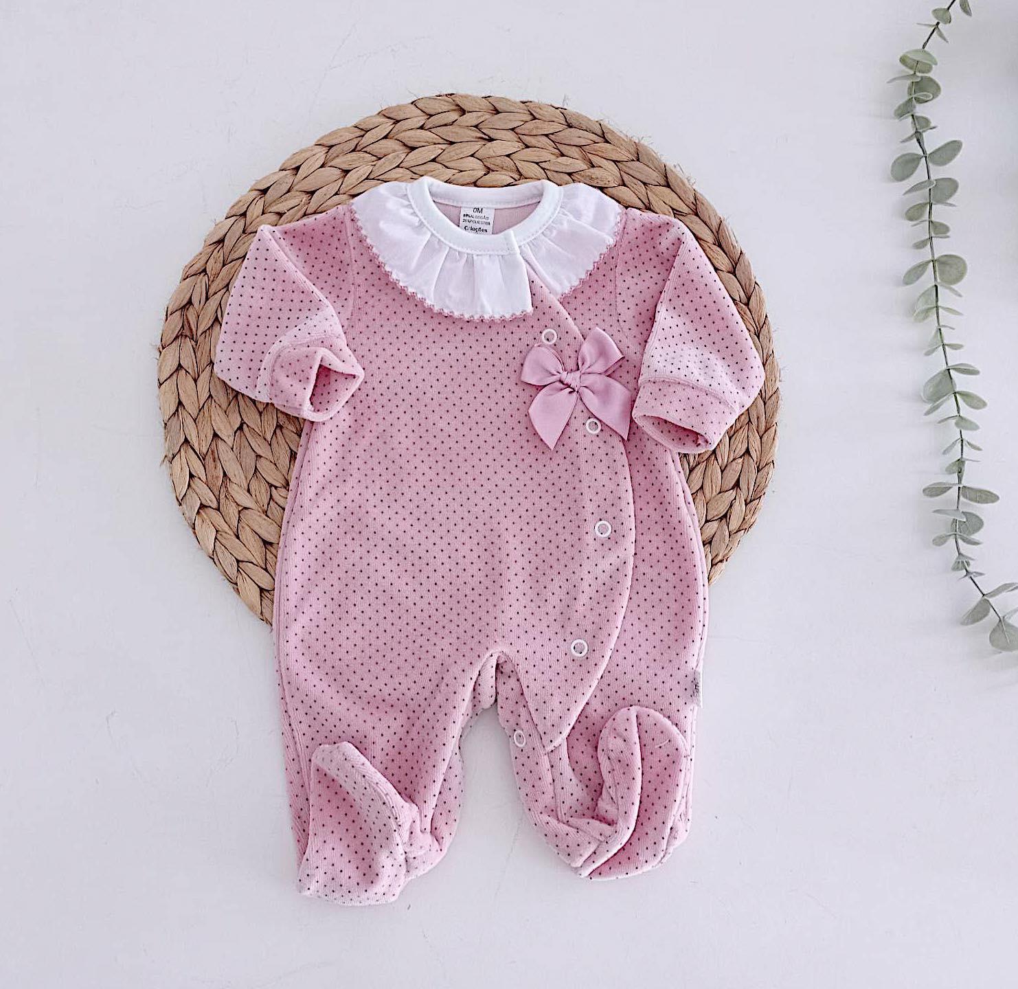 Conjunto de Primeira Roupinha Laço Pintas Rosa Velho