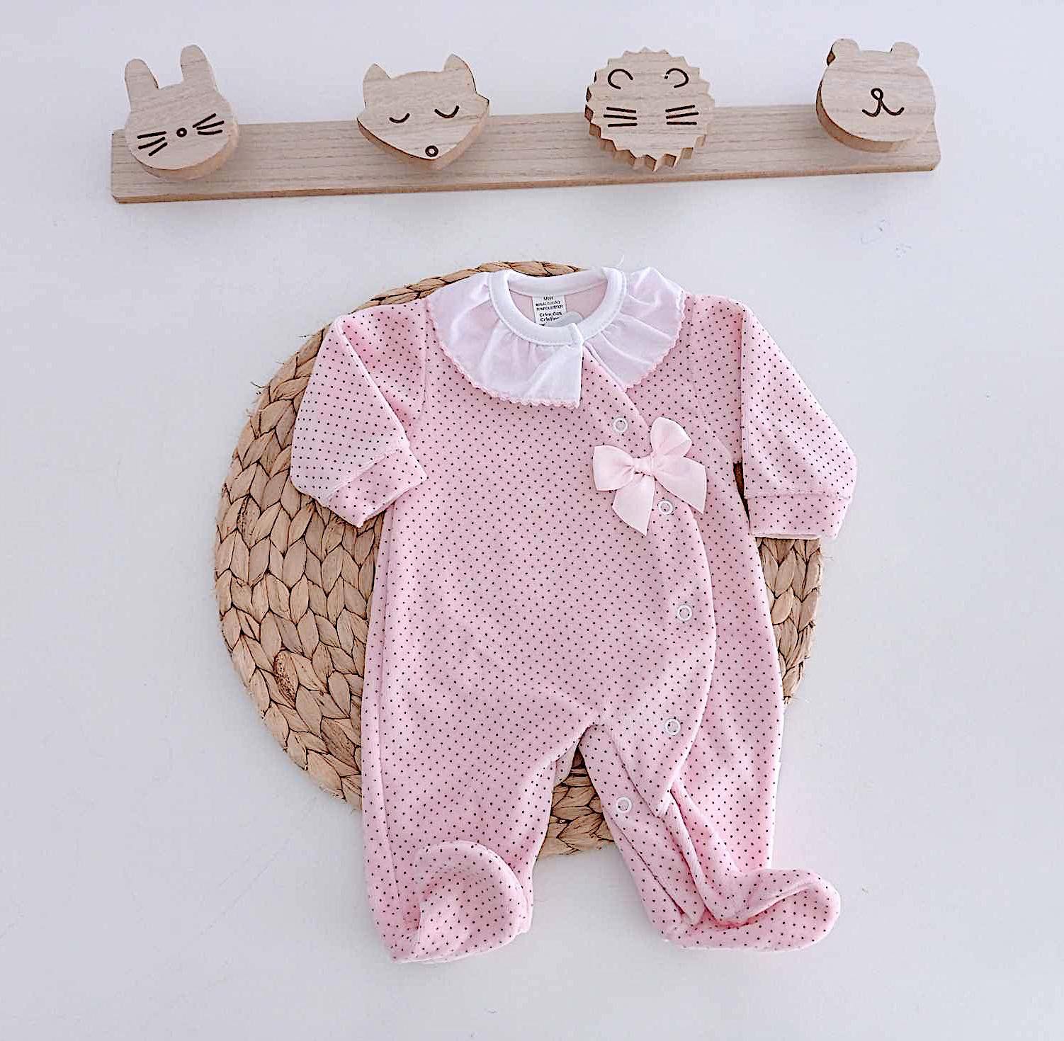 Babygrow Veludo Laço Pintas Rosa