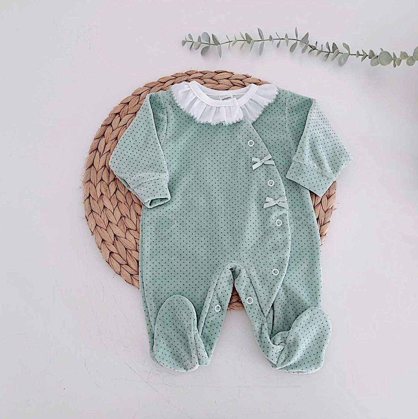 Babygrow Veludo Laço Pintas Verde