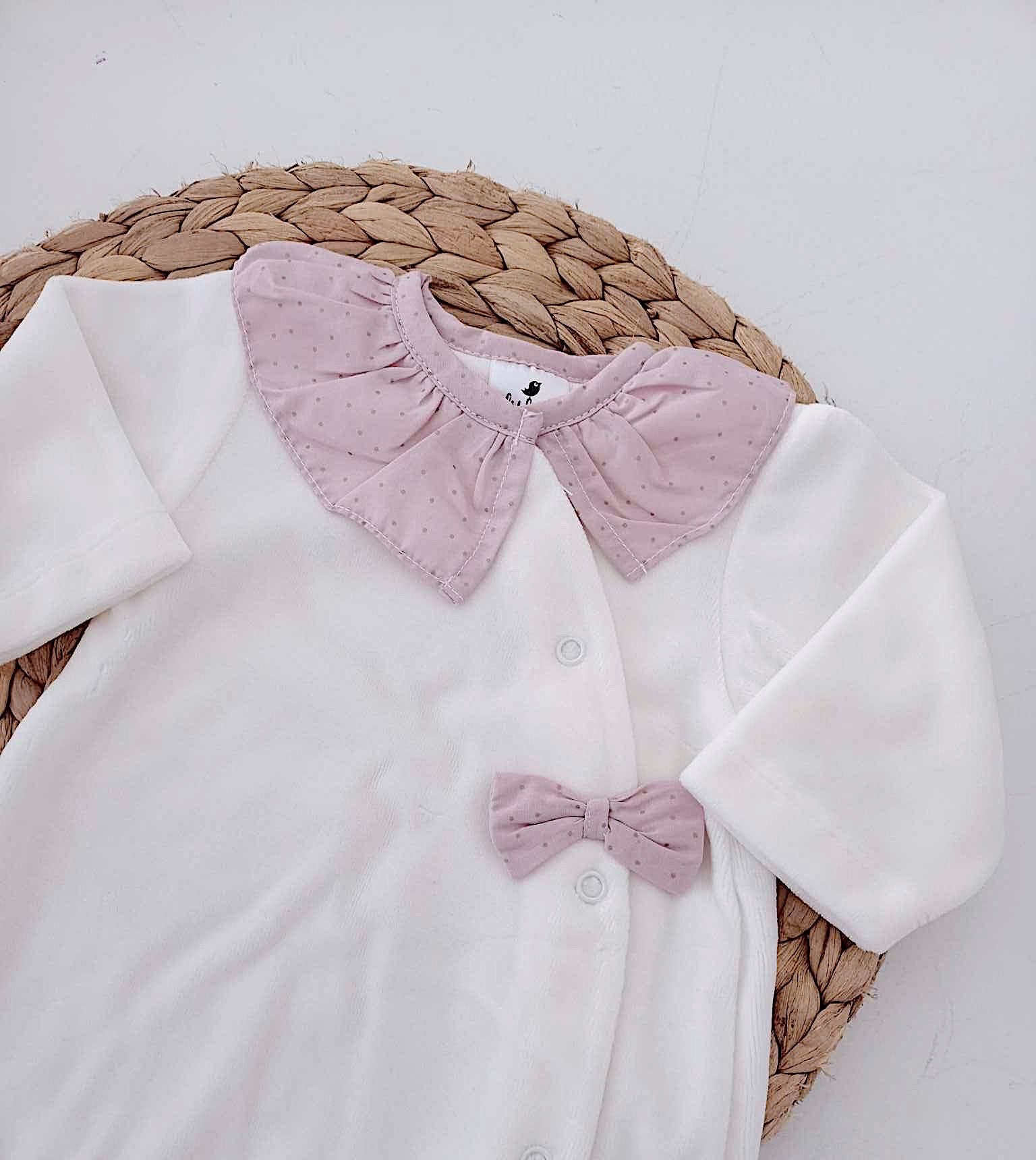 FitFiu Babies® | Babygrow Veludo Laço Pintinhas Rosa Velho