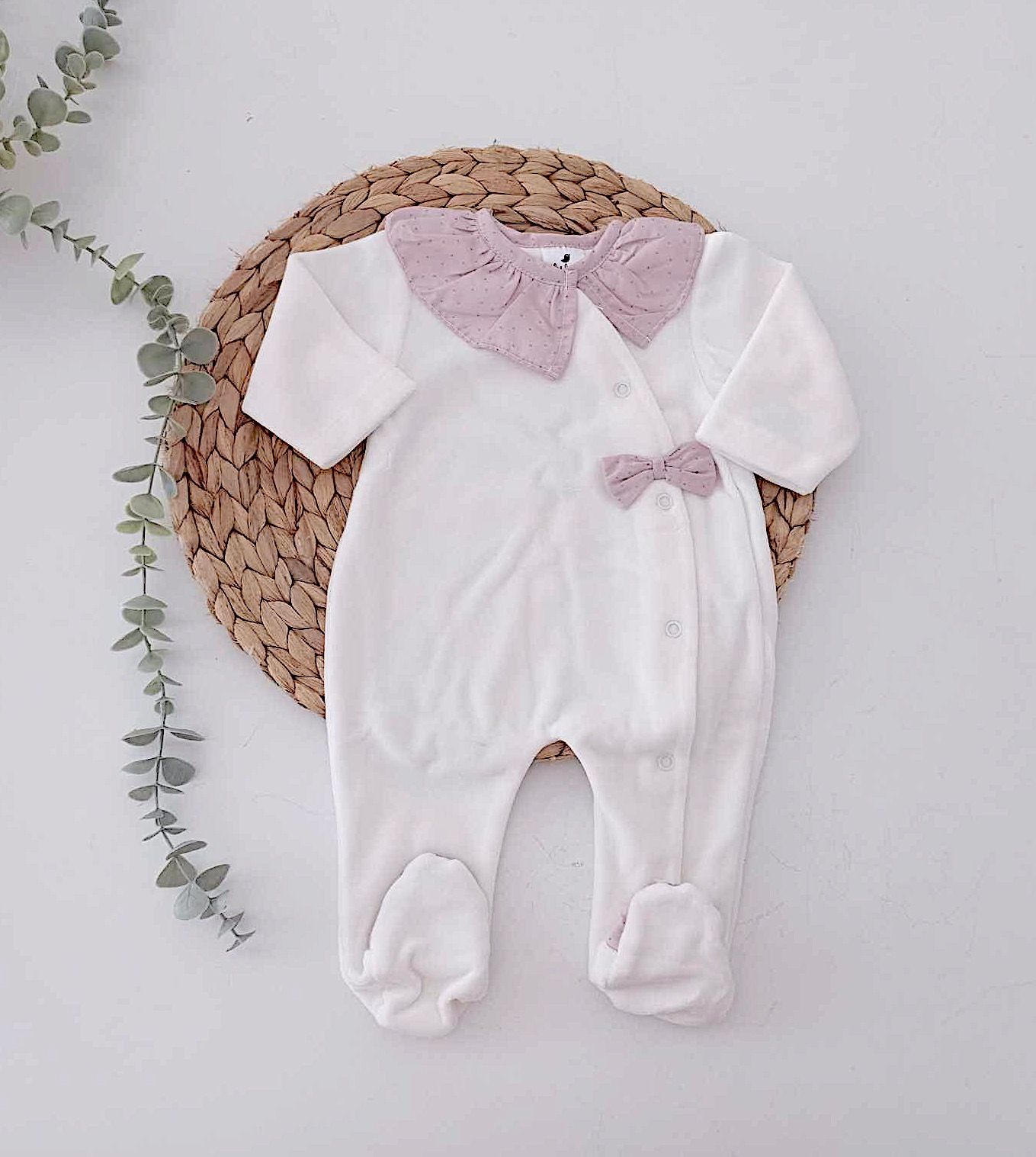 FitFiu Babies® | Babygrow Veludo Laço Pintinhas Rosa Velho