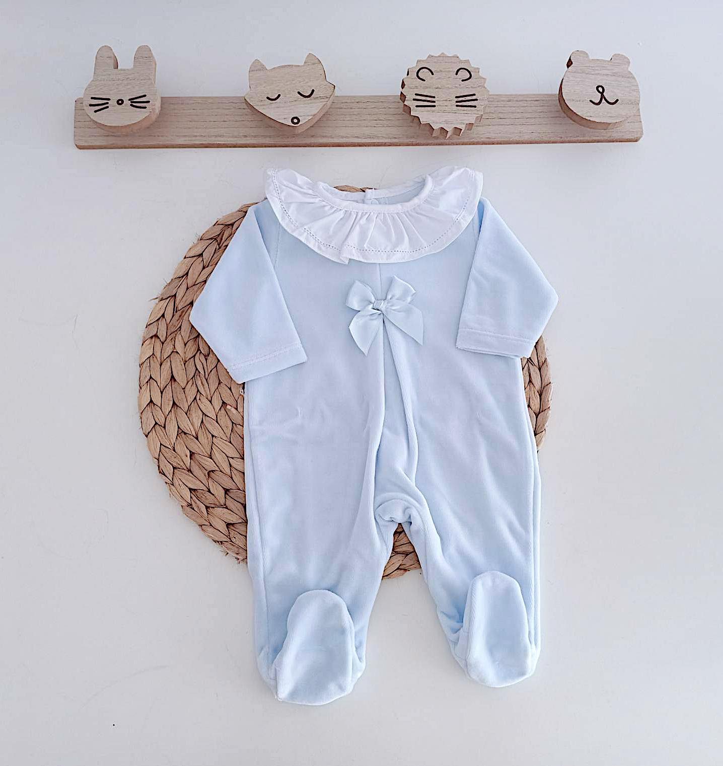 Conjunto de Primeira Roupinha Veludo Laço Azul