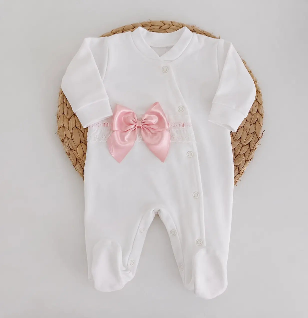 Babygrow Algodão Laçarote Branco Rosa