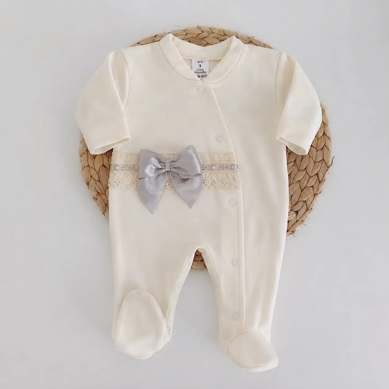 Babygrow Algodão Laçarote Pérola Cinza