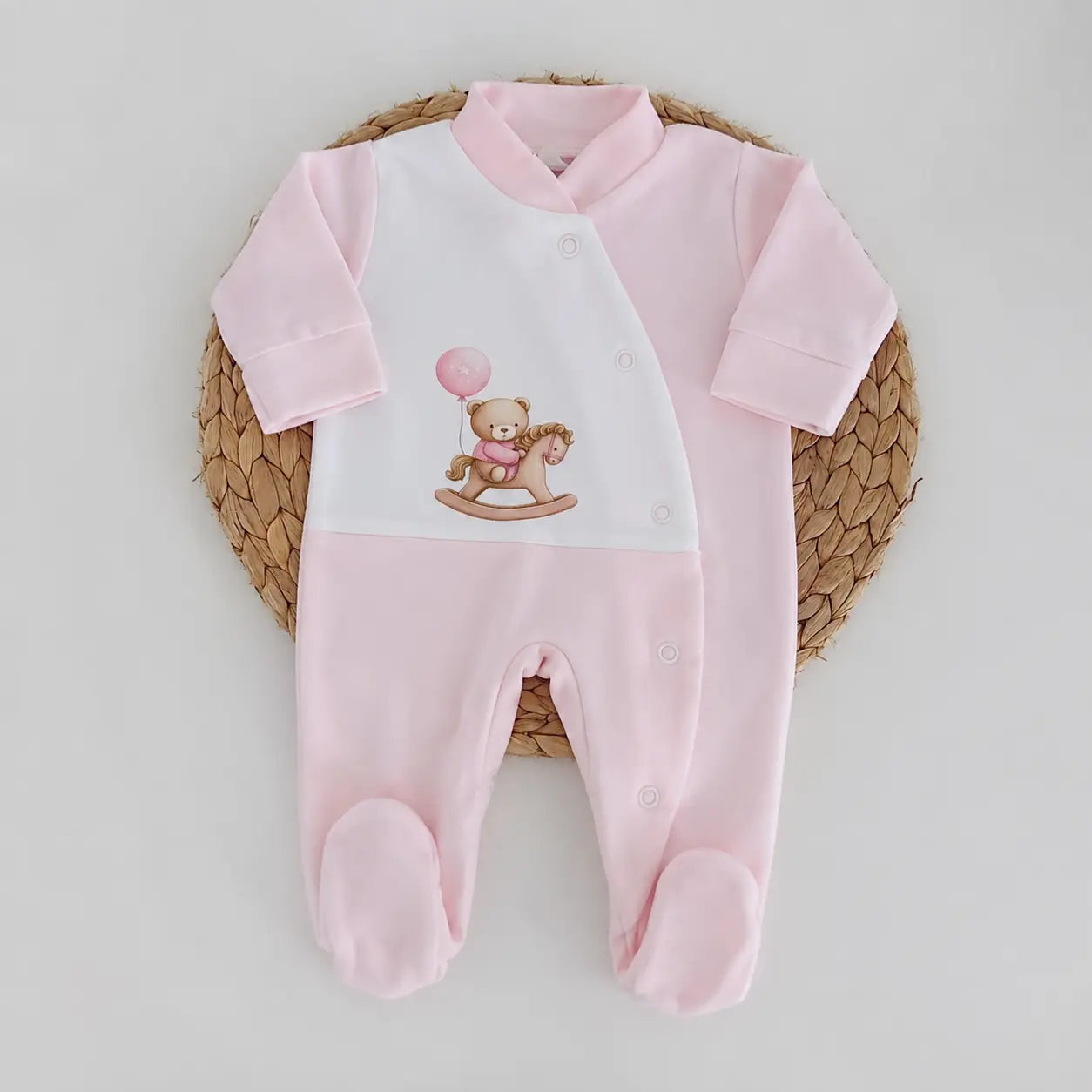 Babygrow Algodão Urso Cavalinho Rosa