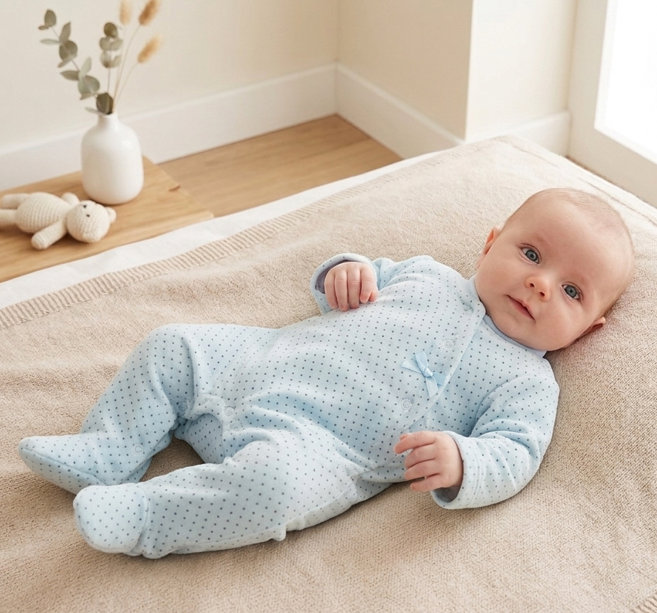 Babygrow Veludo Lacinho Pintas Azul