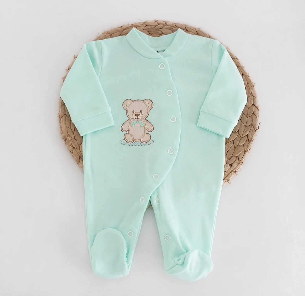 Babygrow de Algodão Ursinho Peluche Verde Água