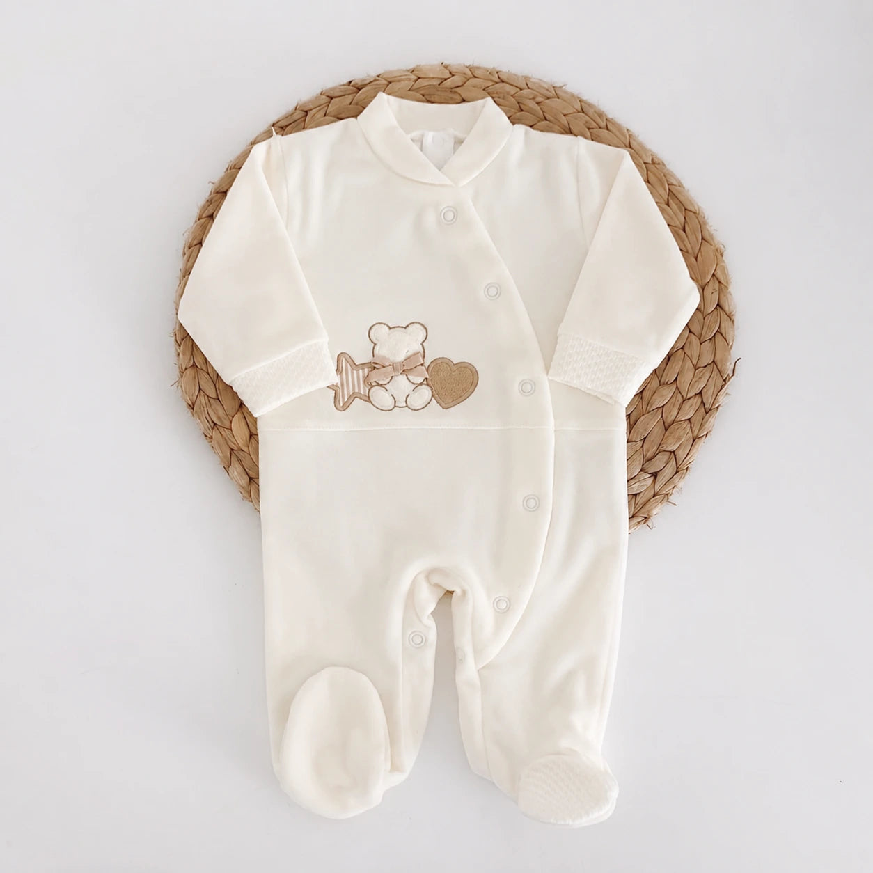 Babygrow de Algodão Urso Estrela Coração Pérola