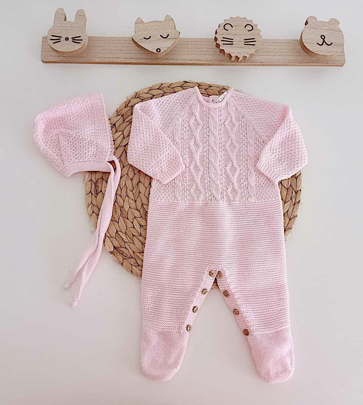 Babygrow de Malha com touca Rosa