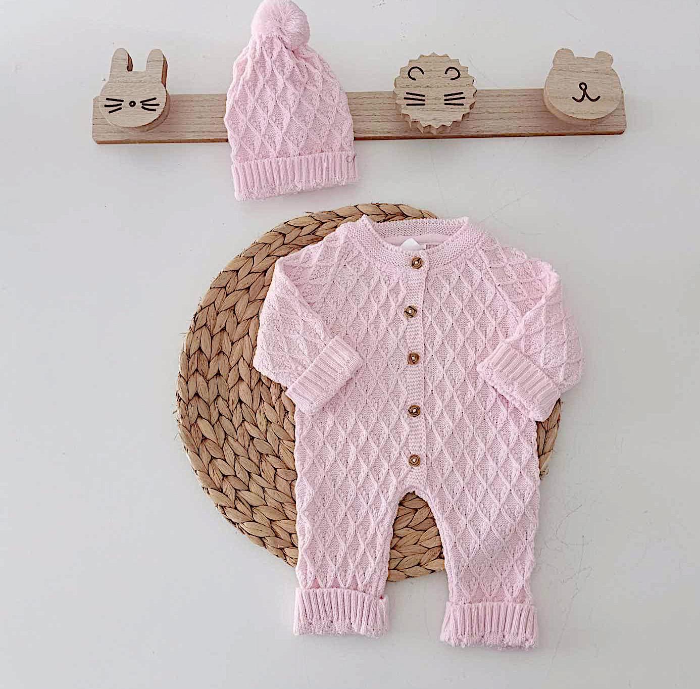 Babygrow de malha com gorro Rosa