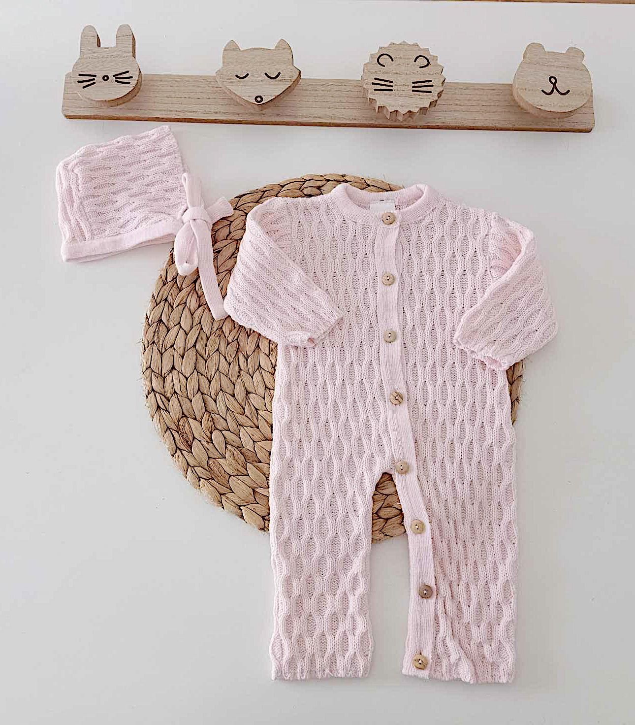 Babygrow de malha com touca Rosa