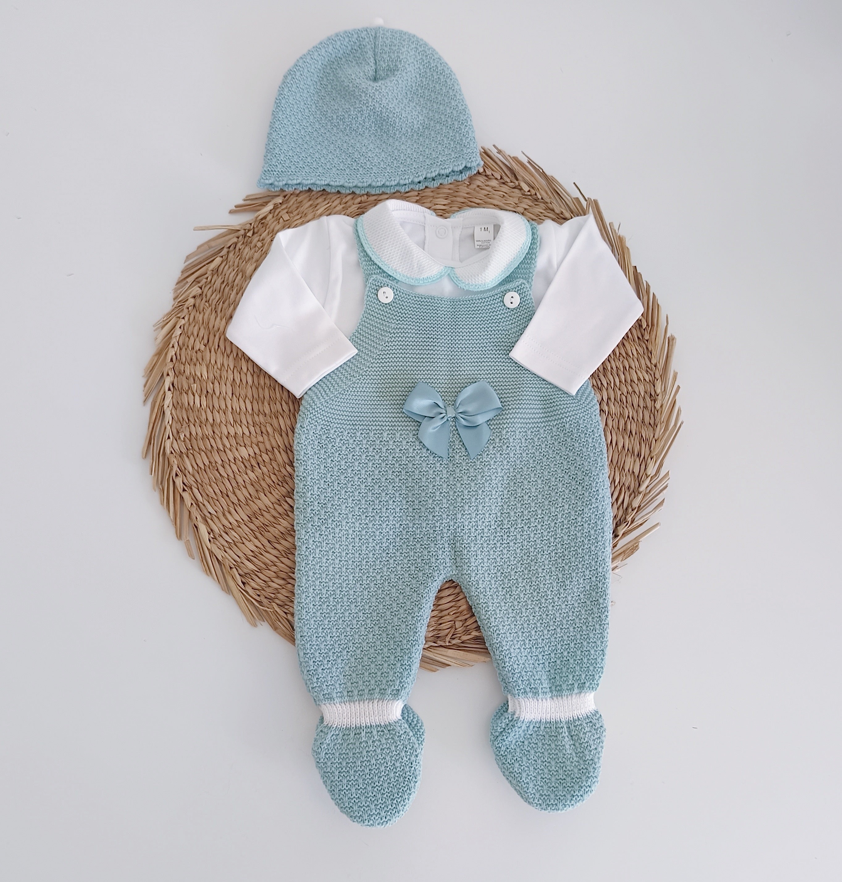 Jardineiras de malha básica com camisola de algodão e gorro Verde