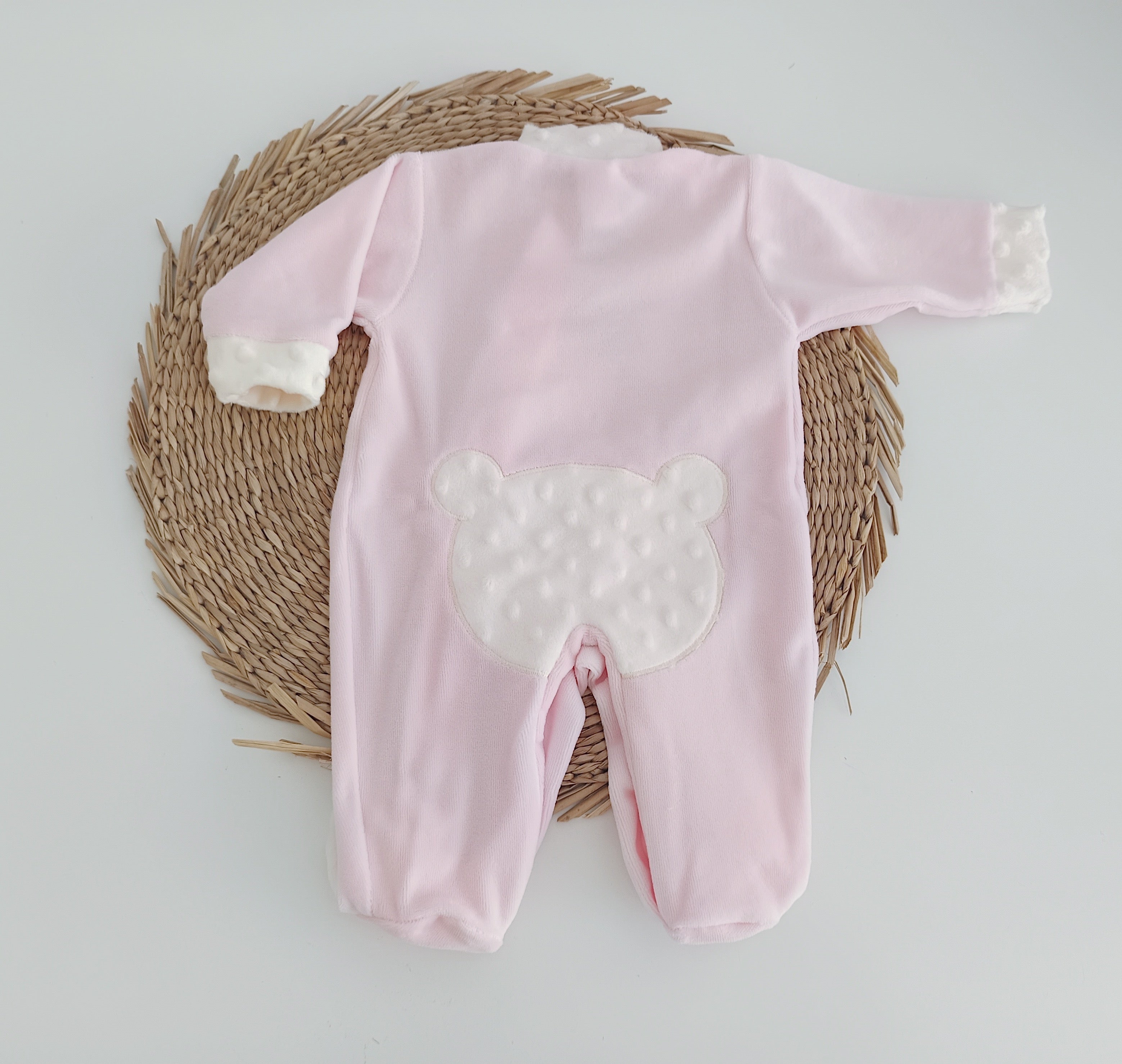 Babygrow de Veludo Caras de Ursos Rosa