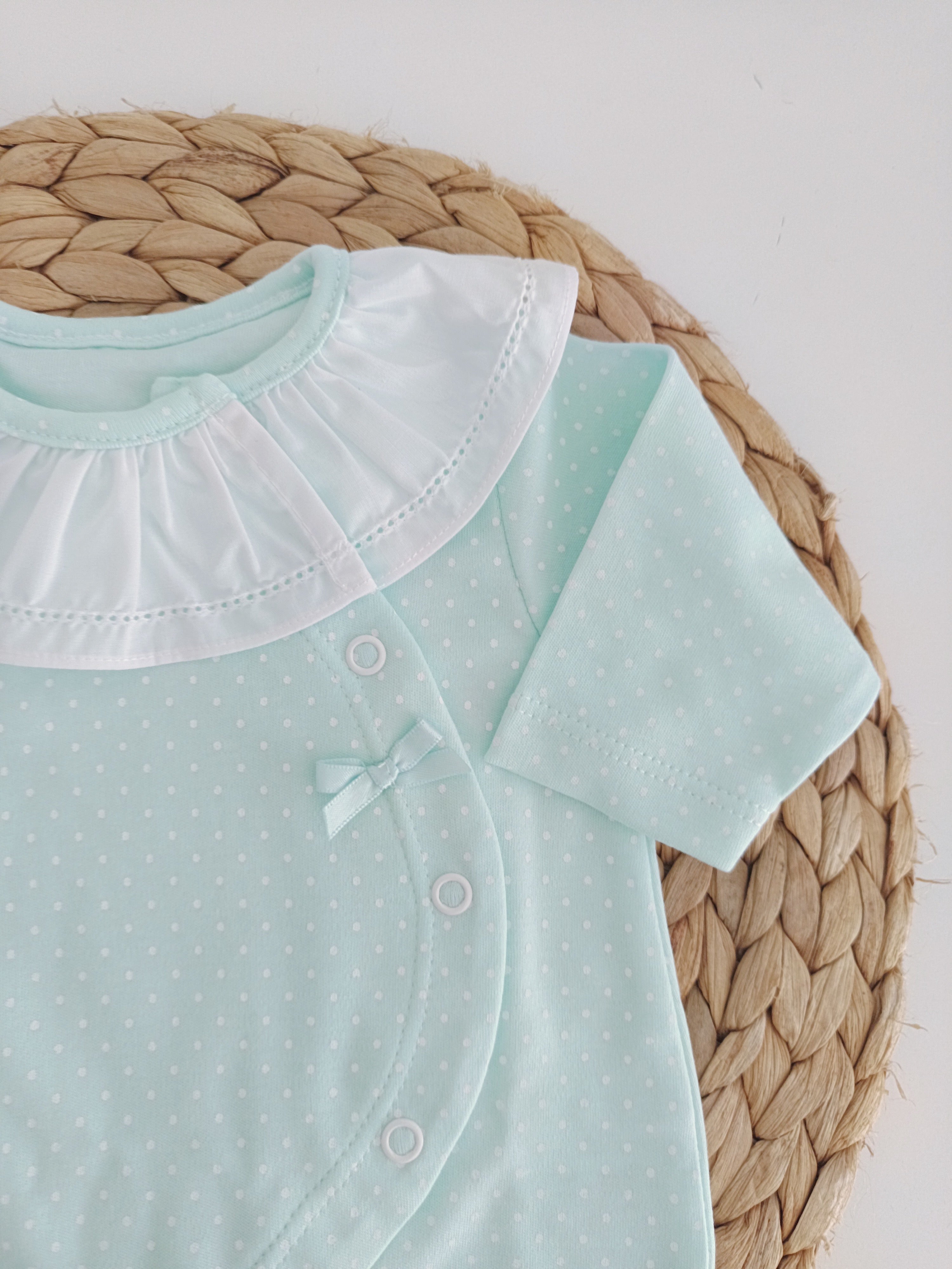 Babygrow Algodão Gola Pintinhas Verde Água