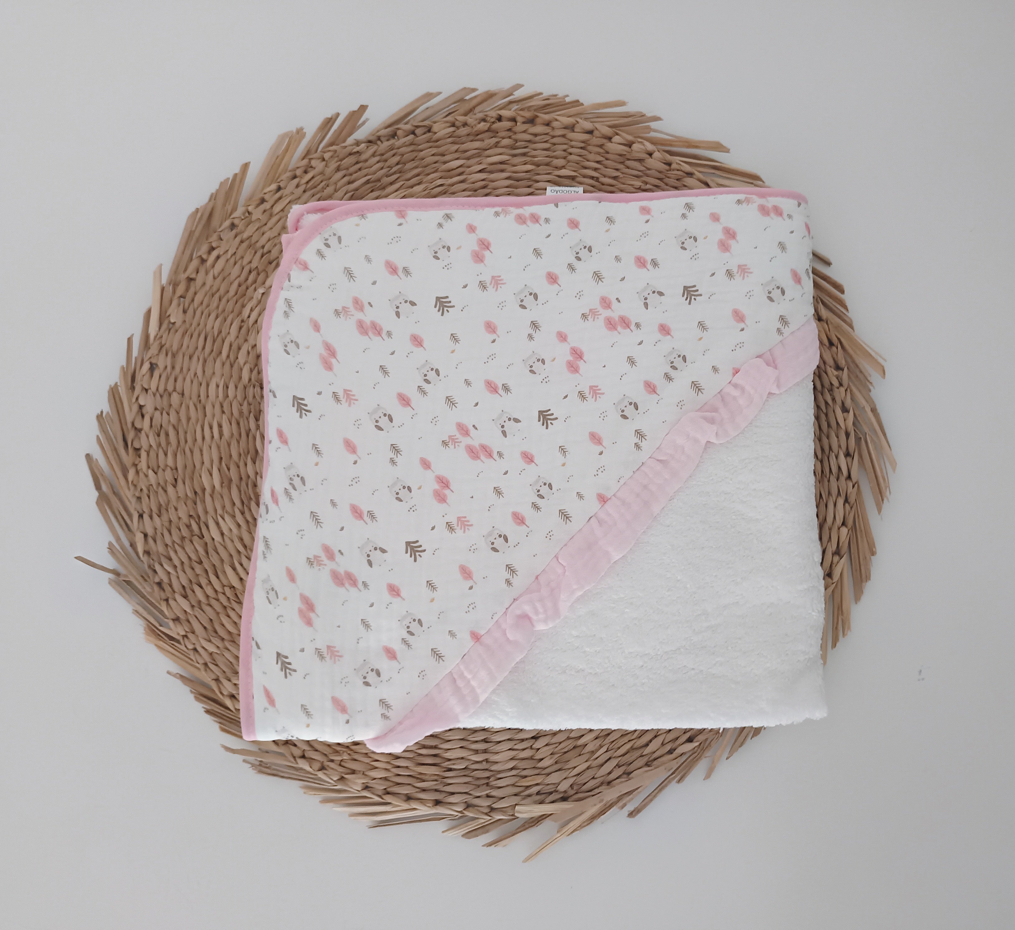 Toalha de banho Bebé Folho Mochinhos Rosa