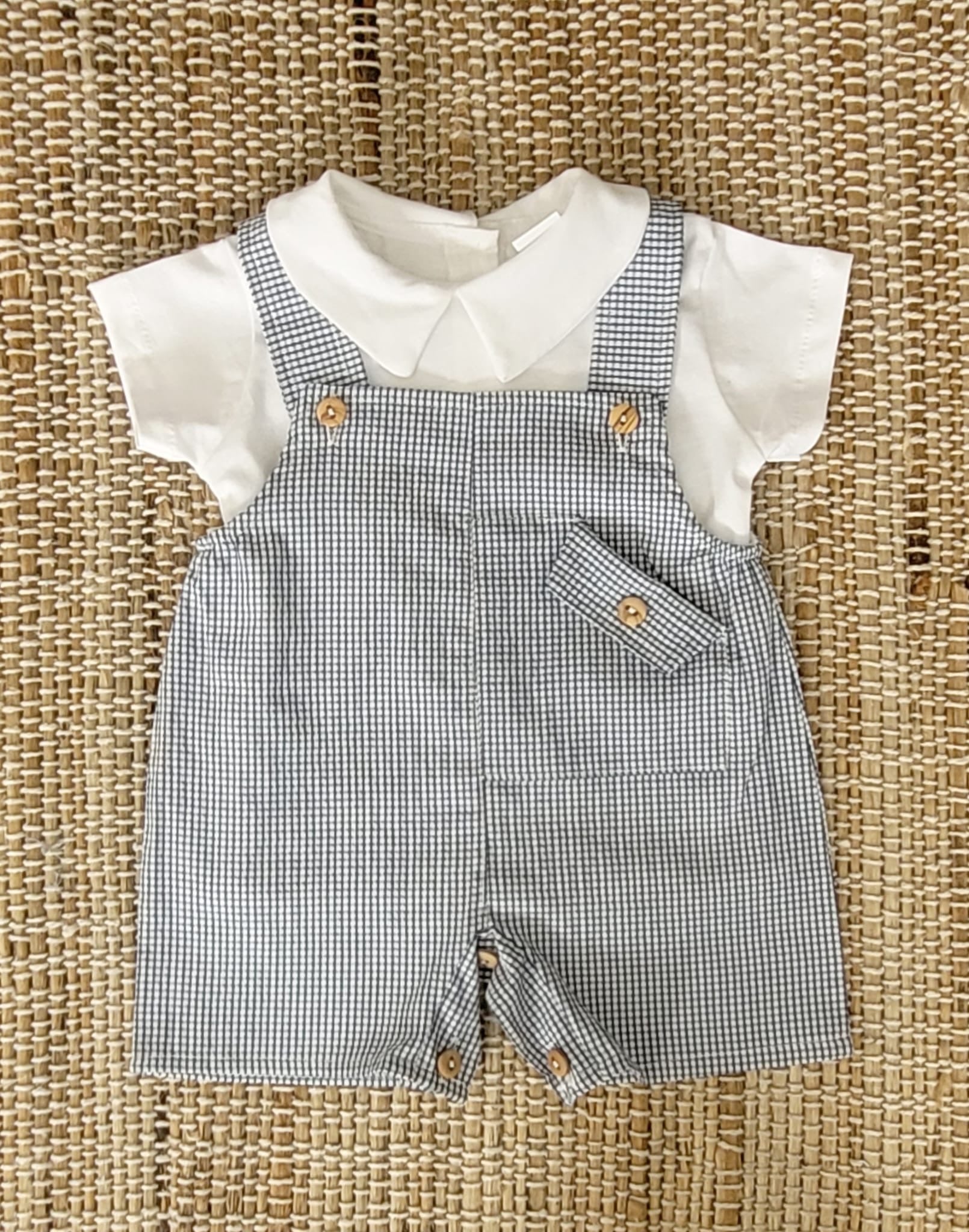 Jardineira Curta Xadrez com Camisa Marinho